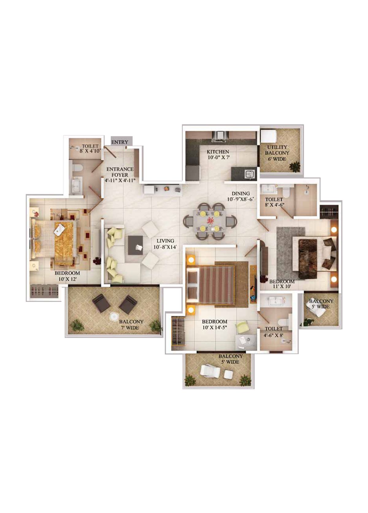 Ajnara The Belvedere A Unit 3, Type B Floor Plan