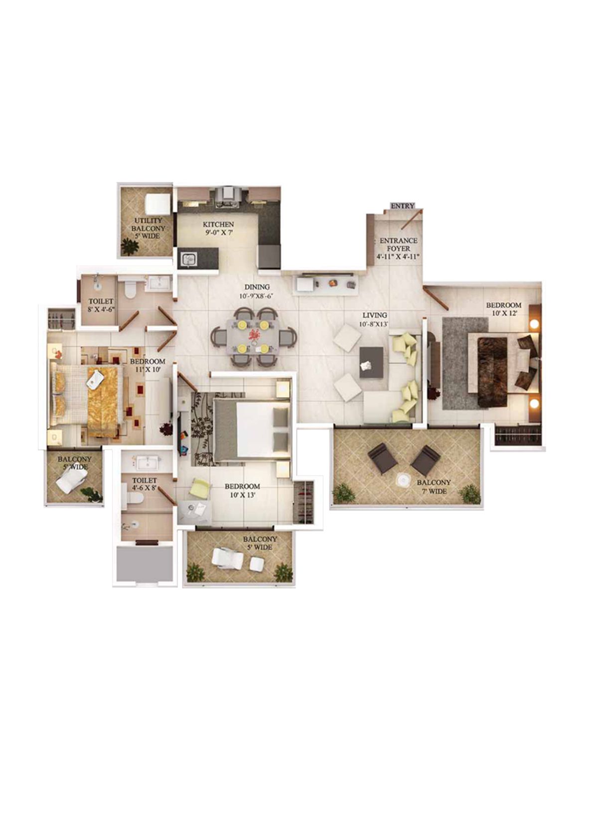 Ajnara The Belvedere B Unit 2 (Type A) Floor Plan