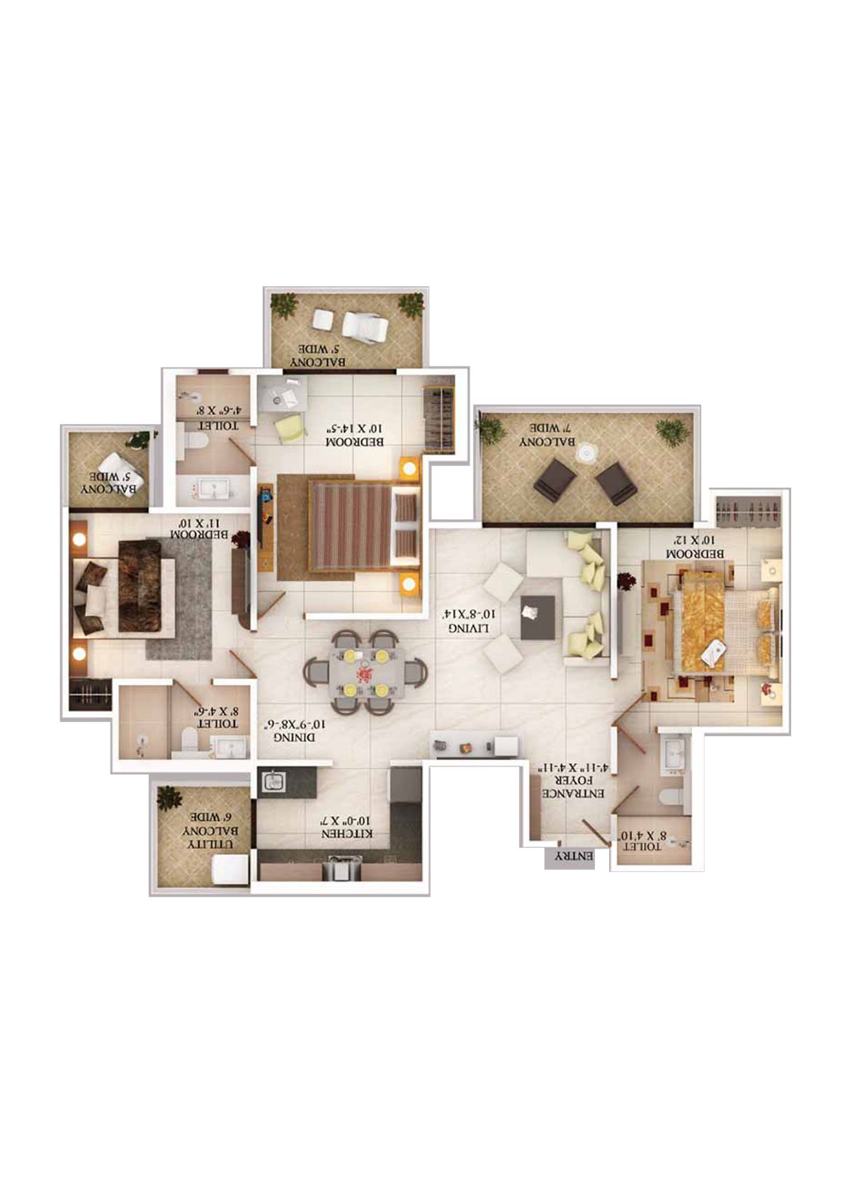 Ajnara The Belvedere B Unit 3, Type B Floor Plan