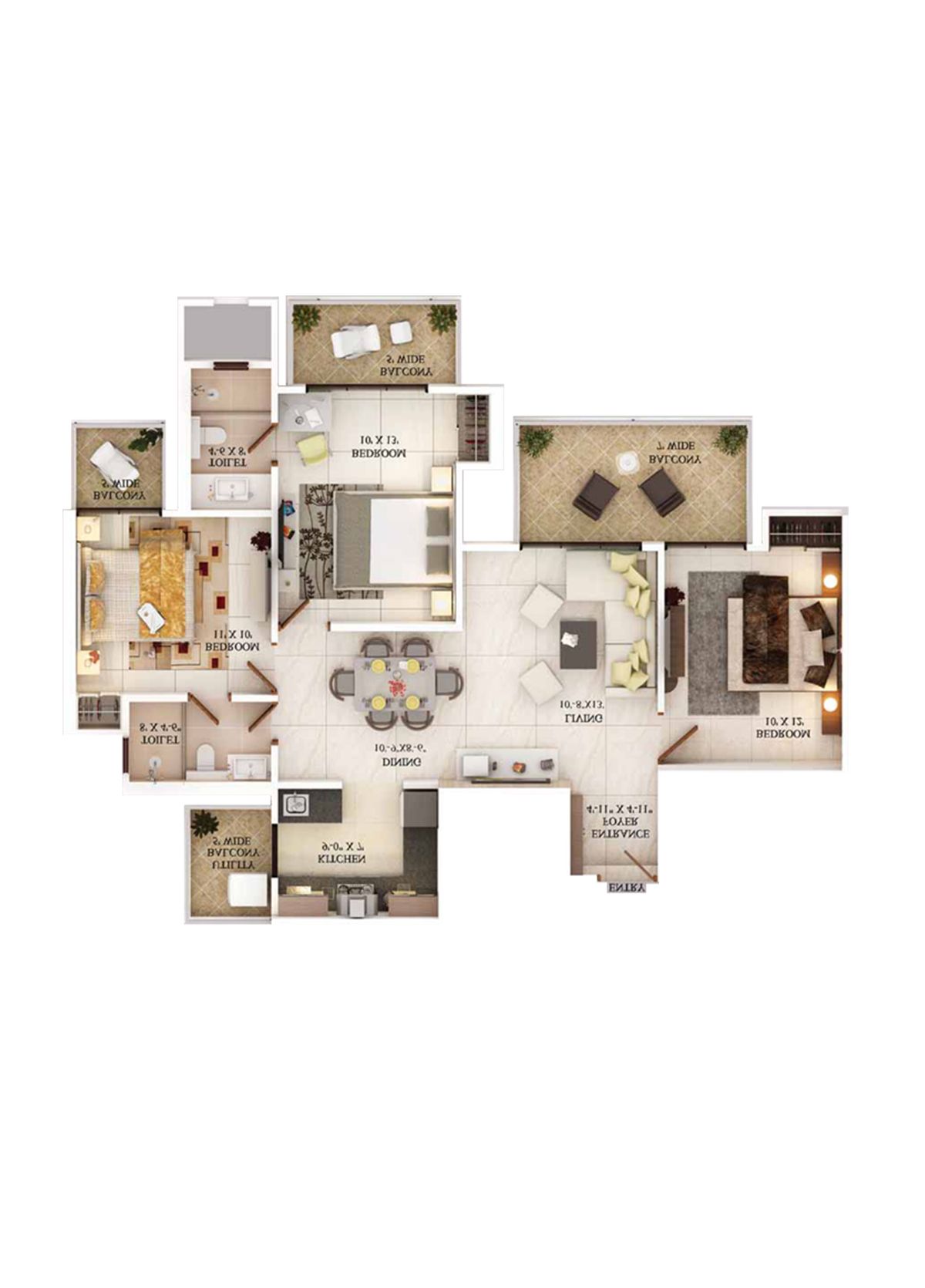 Ajnara The Belvedere D Unit 1, Type A Floor Plan