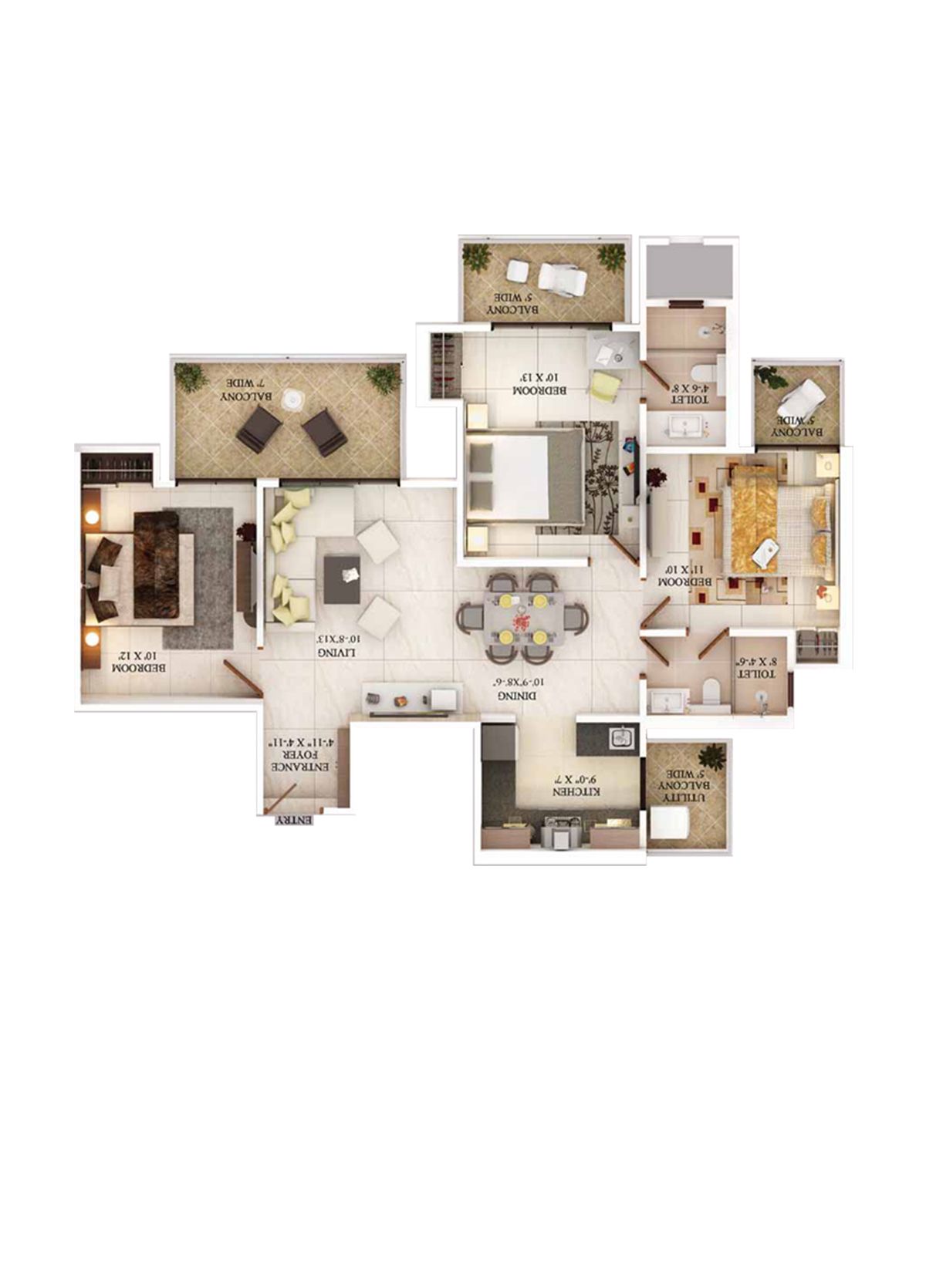 Ajnara The Belvedere D Unit 2, Type A Floor Plan