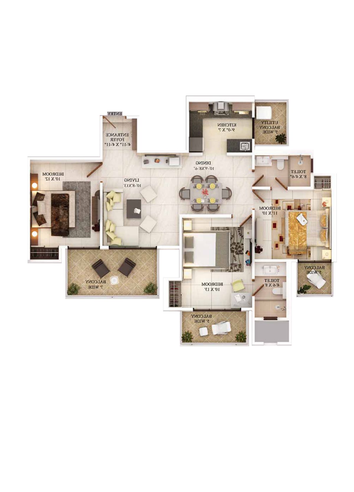Ajnara The Belvedere D Unit 3, Type A Floor Plan