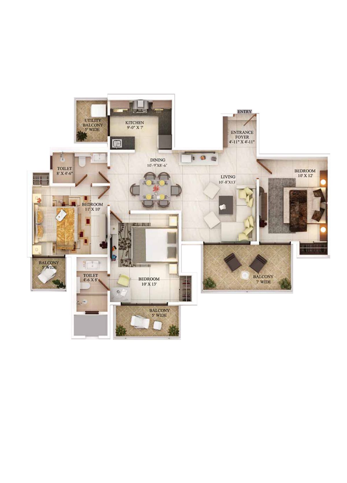 Ajnara The Belvedere D Unit 4, Type A Floor Plan