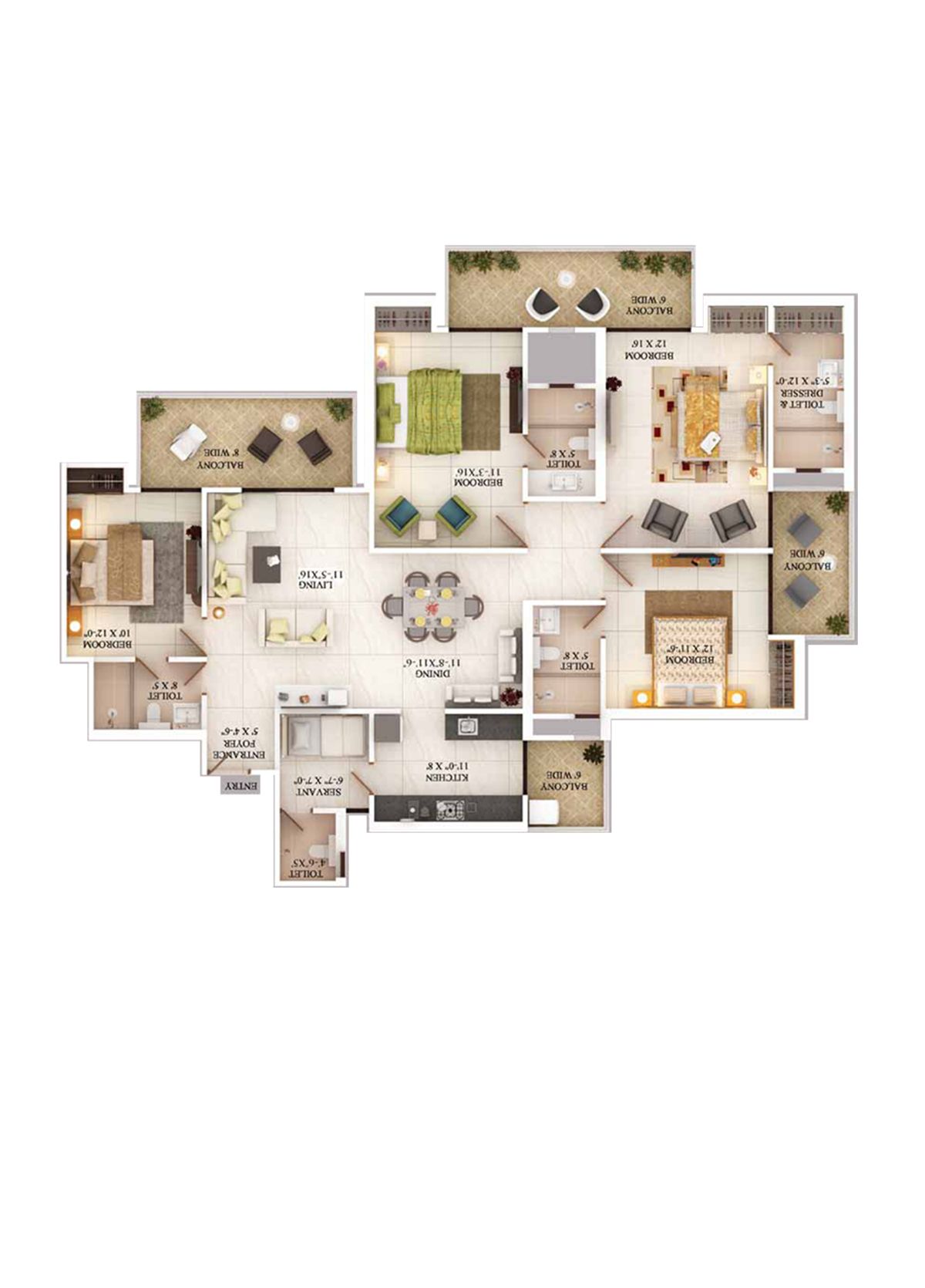 Ajnara The Belvedere E Unit 4, Type D Floor Plan