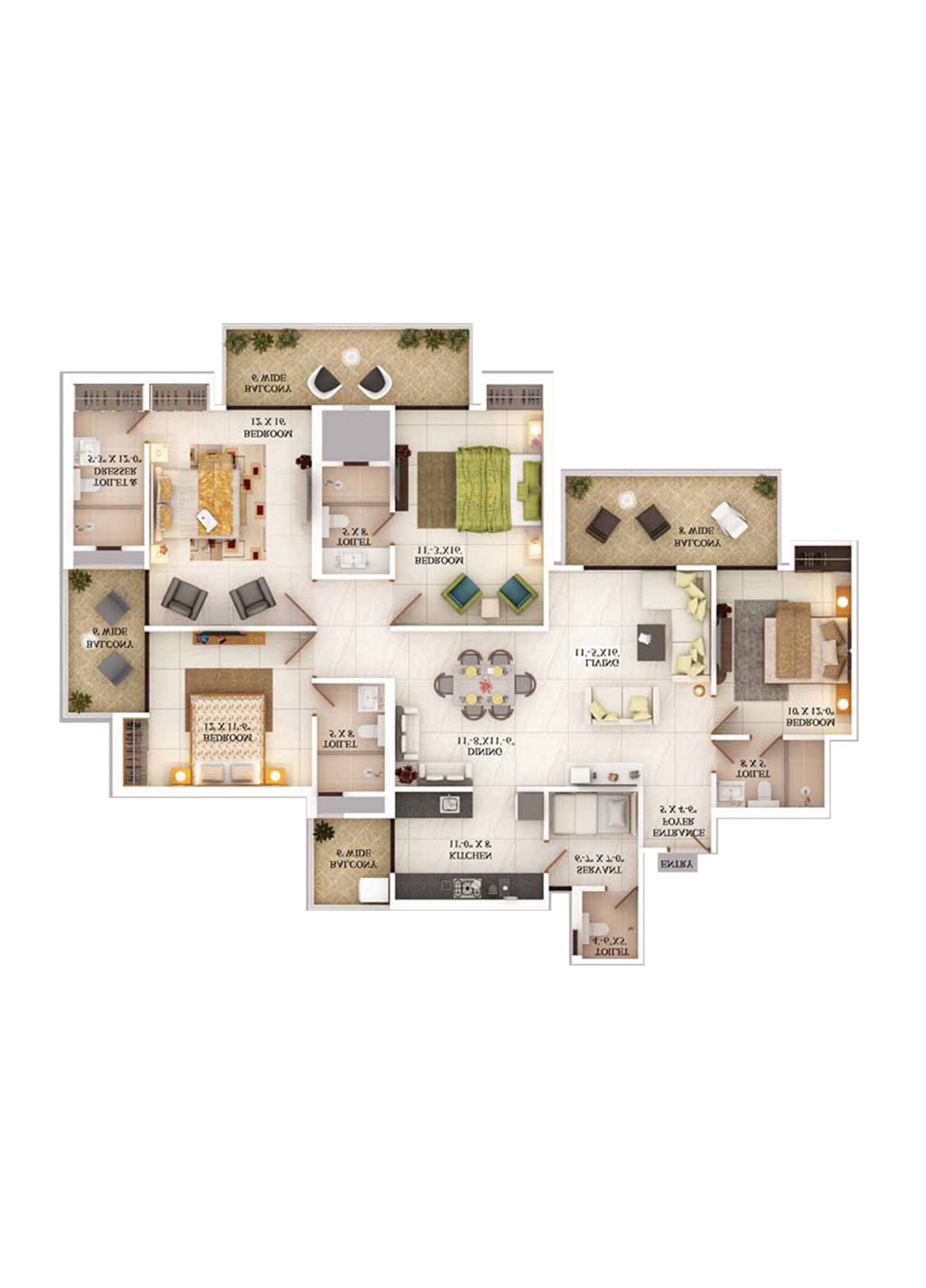 Ajnara The Belvedere G Unit 3, Type D Floor Plan