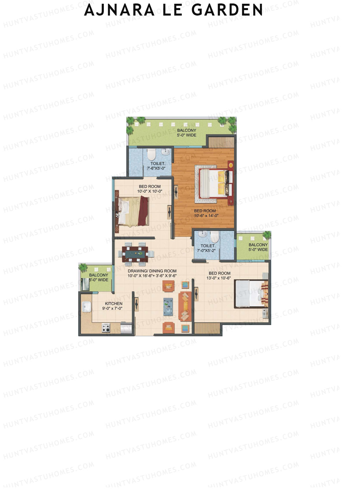 Ajnara Le Garden Tower D Unit 3 Floor Plan