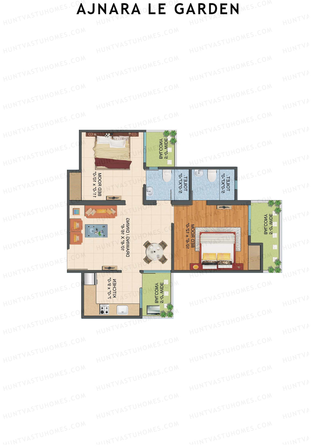 Ajnara Le Garden Tower F Unit 4 (Type 2) Floor Plan