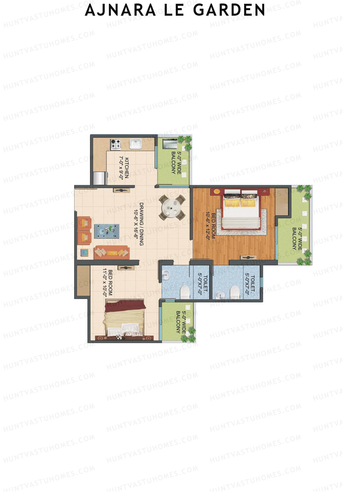 Ajnara Le Garden Tower F Unit 6 (Type 2) Floor Plan