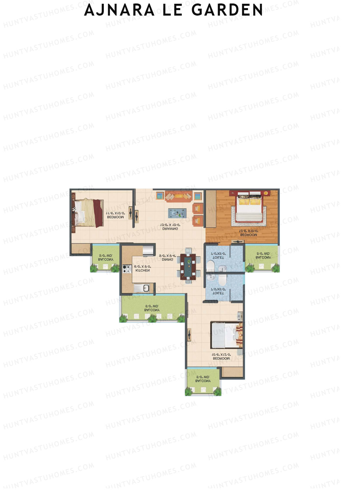 Ajnara Le Garden Tower H Unit 1 Floor Plan