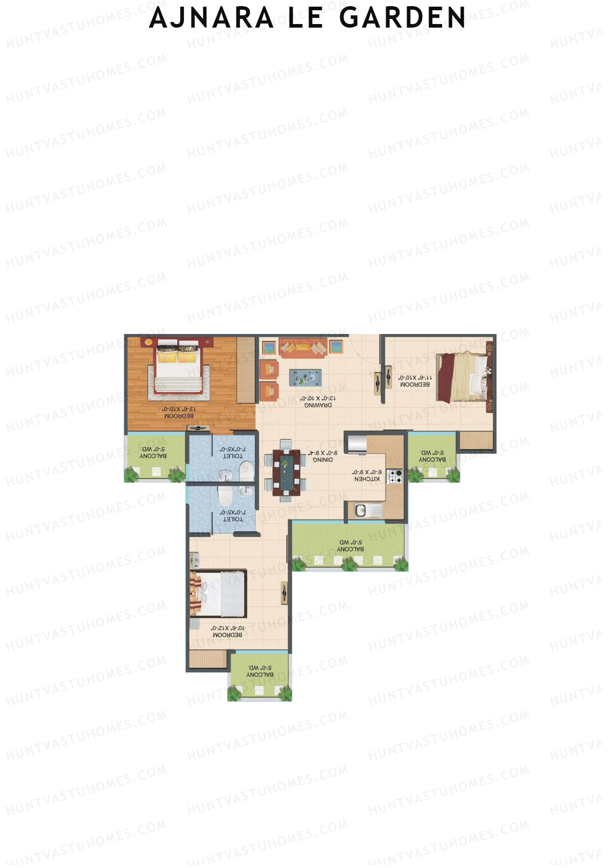 Ajnara Le Garden Tower H Unit 2 Floor Plan