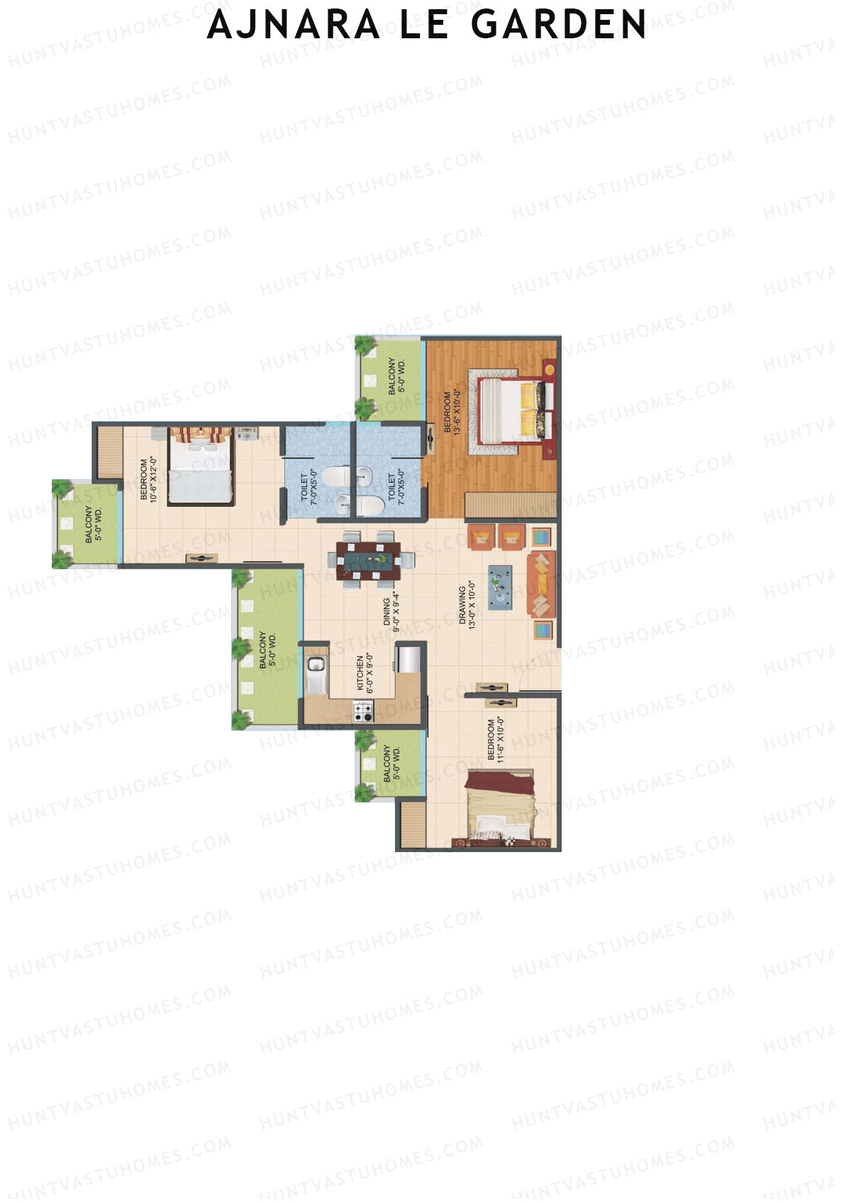 Ajnara Le Garden Tower H Unit 5 Floor Plan