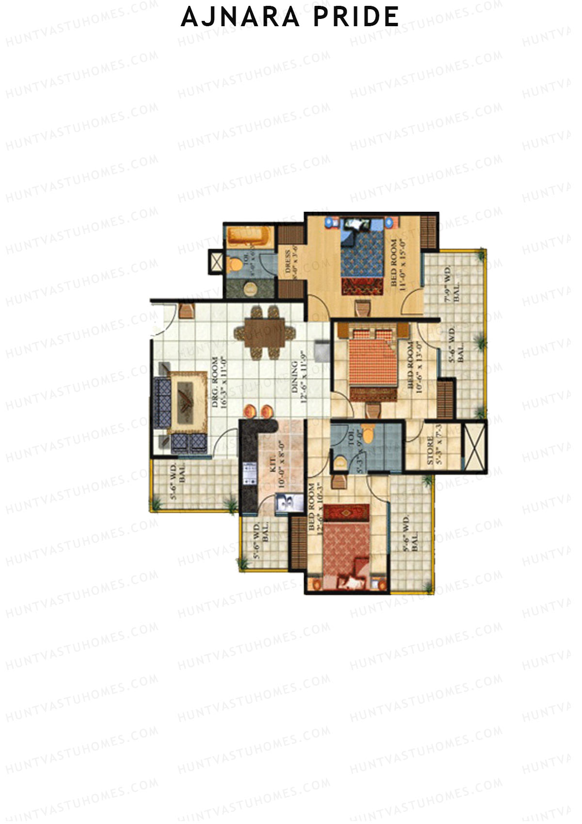 Ajnara Pride Tower B Unit 6 (Type HIG) Floor Plan
