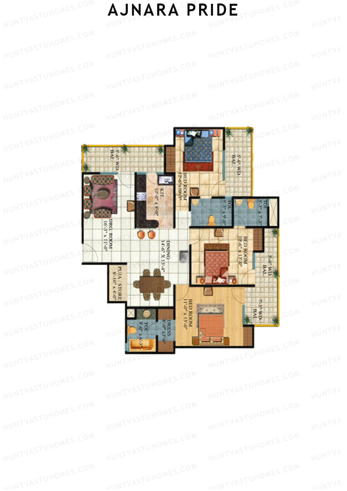 Ajnara Pride Tower B Unit 7 (Type HIG) Floor Plan