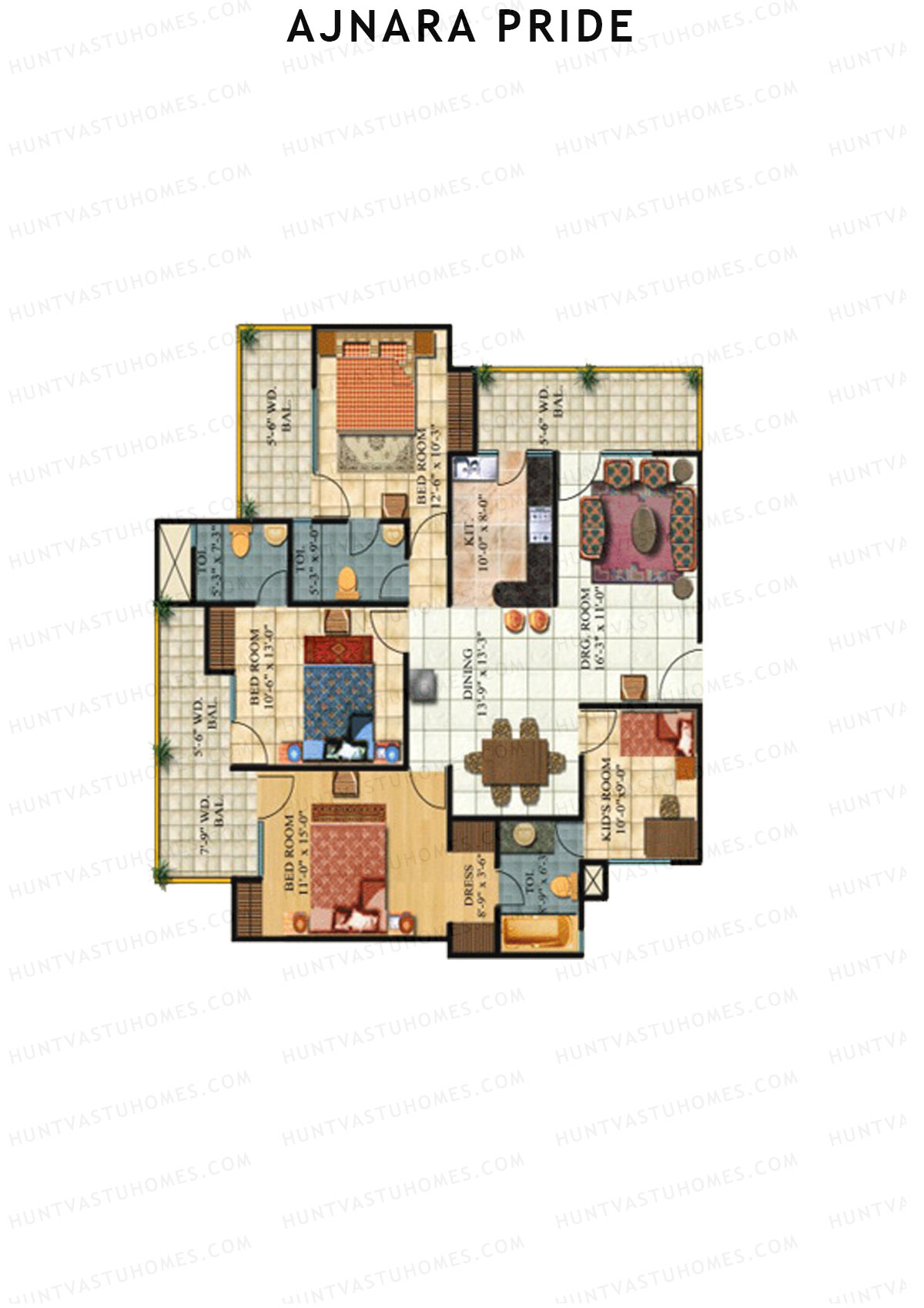 Ajnara Pride Tower B Unit 8 (Type HIG) Floor Plan