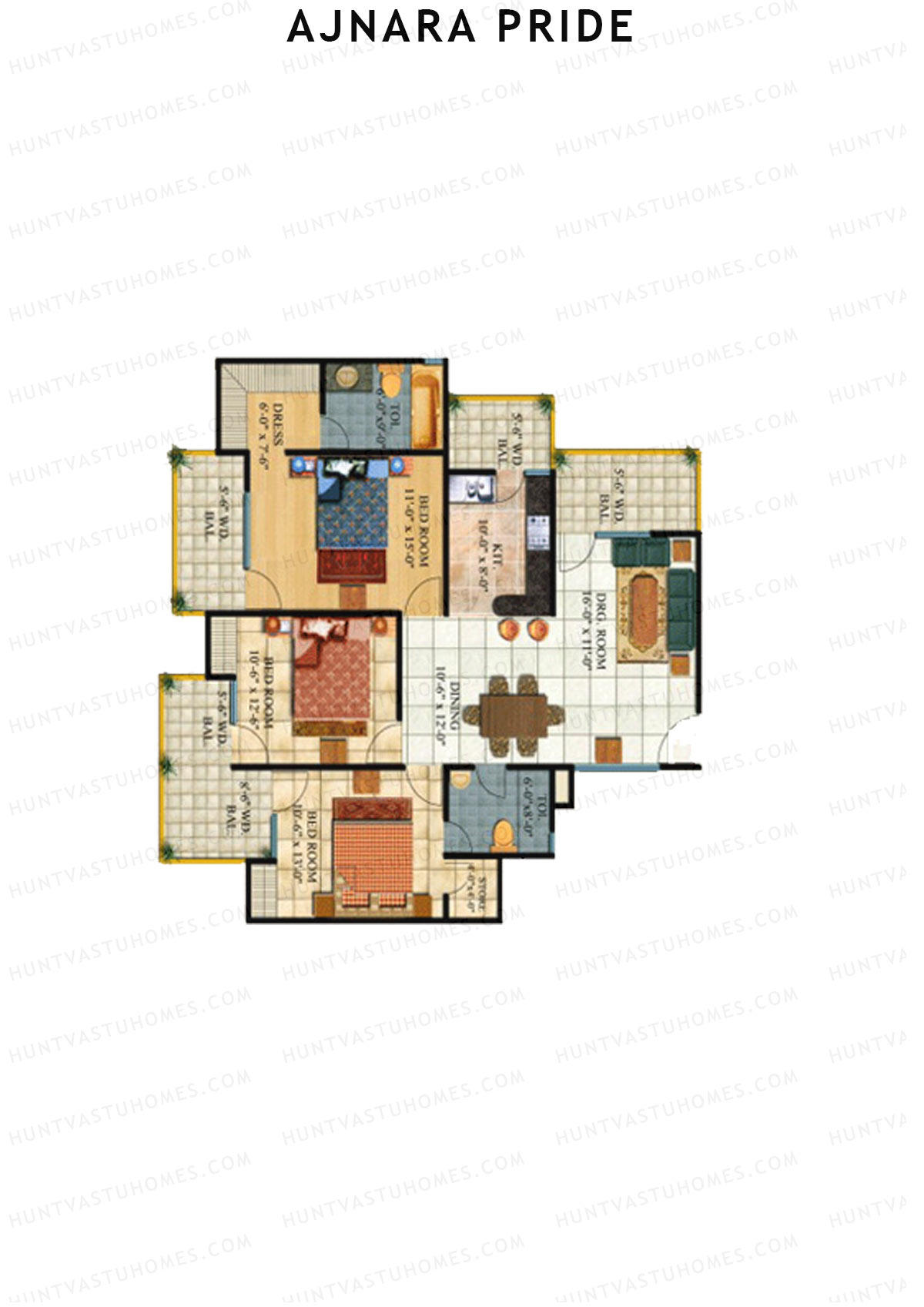 Ajnara Pride Tower C Unit 14 (Type HIG) Floor Plan