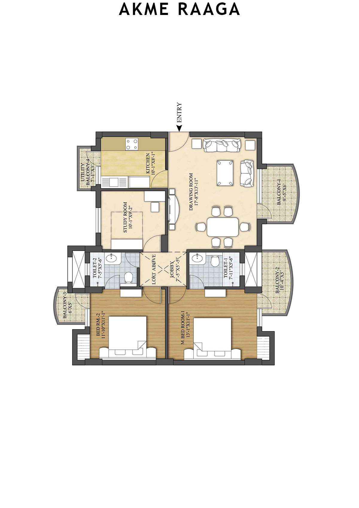 Akme Raaga Tower C Unit 3 Floor Plan