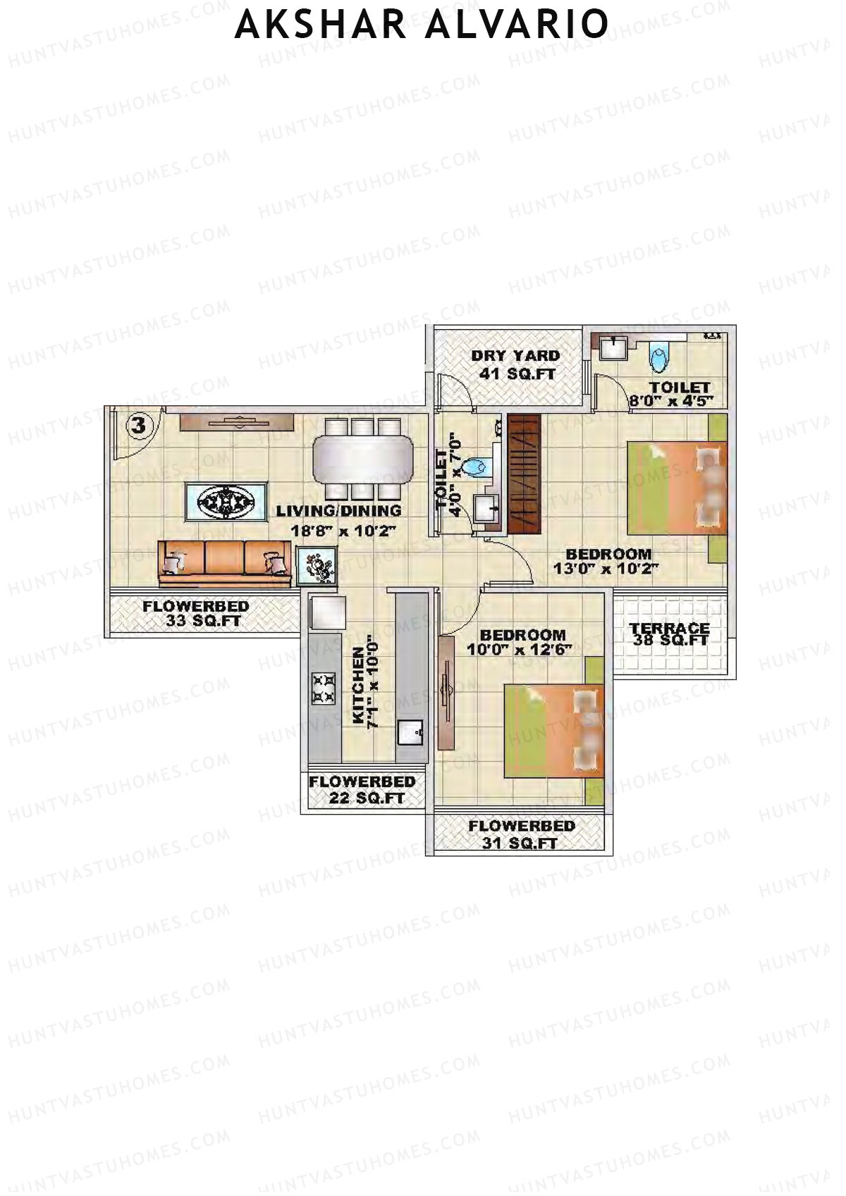 Akshar Alvario Wing B Unit 3 Floor Plan