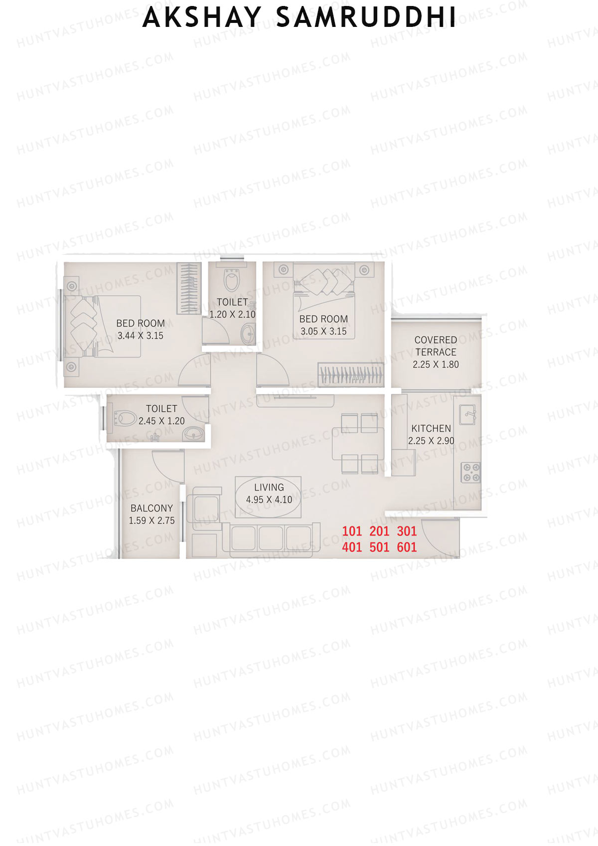 Akshay Samruddhi, Samruddhi, Unit 1, 2BHK, Carpet Area 716   sq ft 