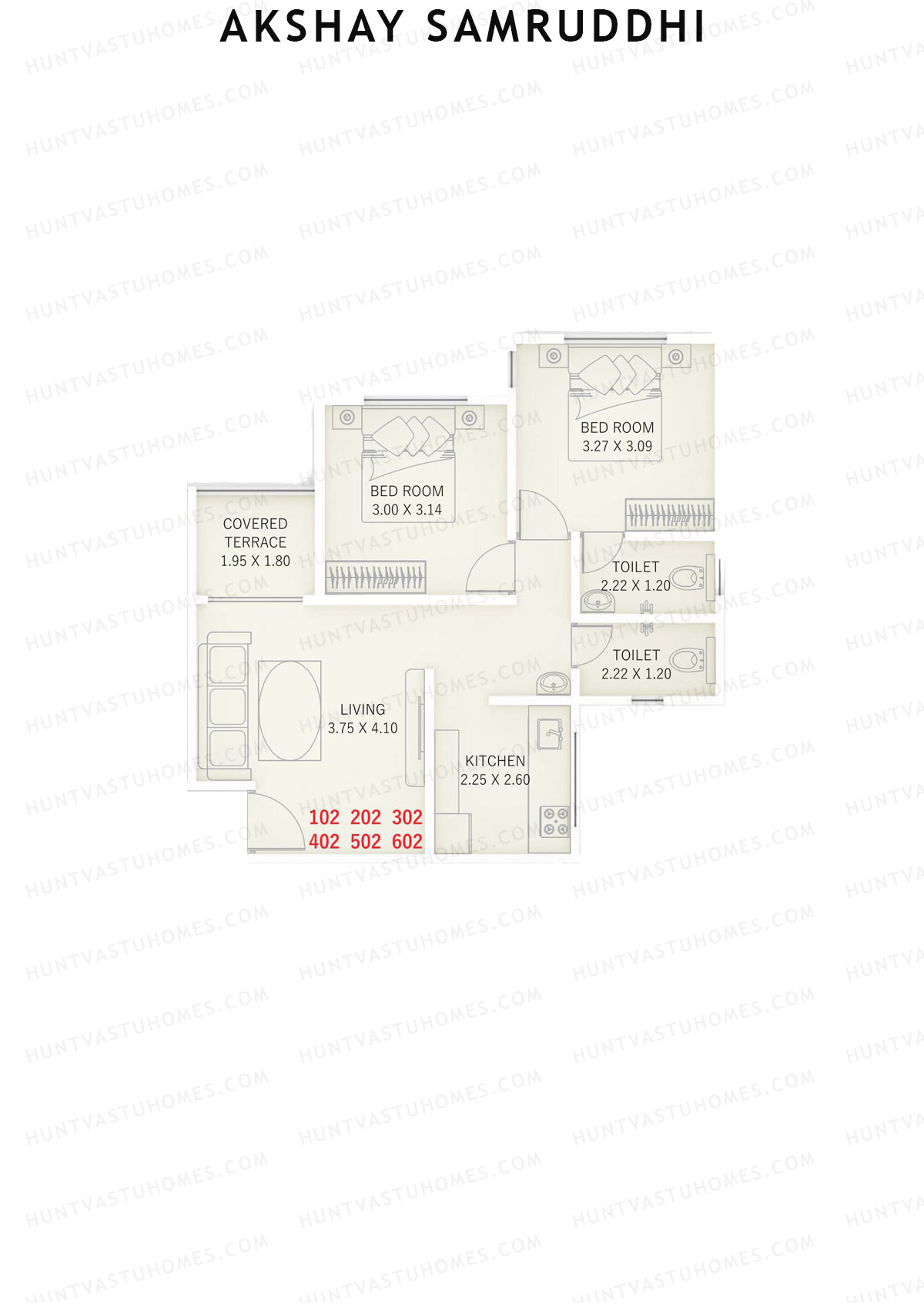 Akshay Samruddhi, Samruddhi, Unit 2, 2BHK, Carpet Area 600   sq ft 