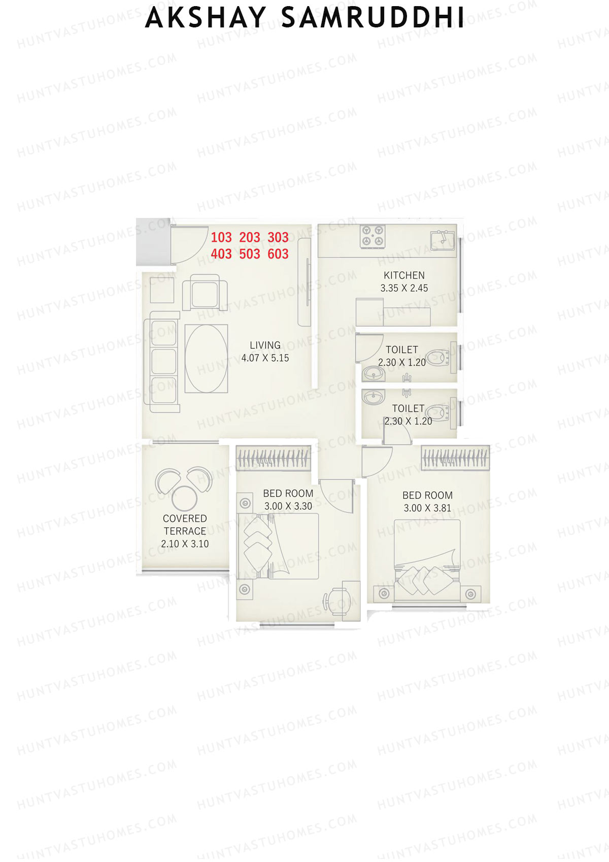 Akshay Samruddhi, Samruddhi, Unit 3, 2BHK, Carpet Area 759   sq ft 