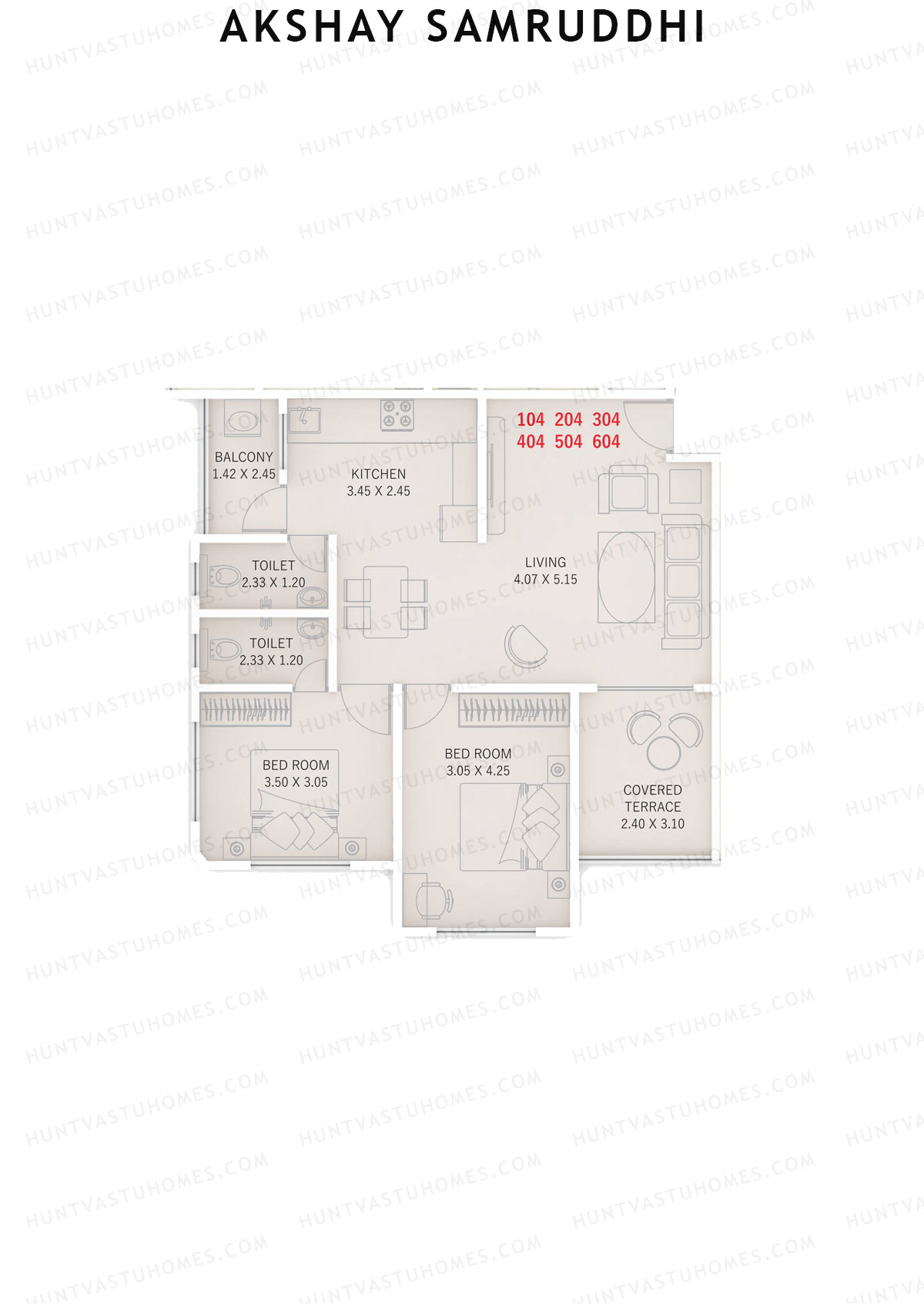Akshay Samruddhi, Samruddhi, Unit 4, 2BHK, Carpet Area 851   sq ft 