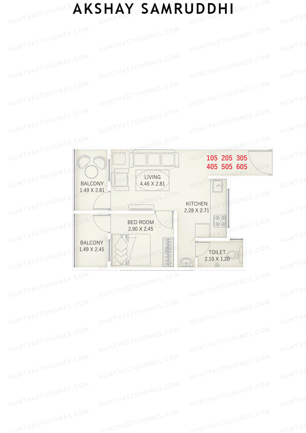 Akshay Samruddhi, Samruddhi, Unit 5, 1BHK, Carpet Area 432   sq ft 