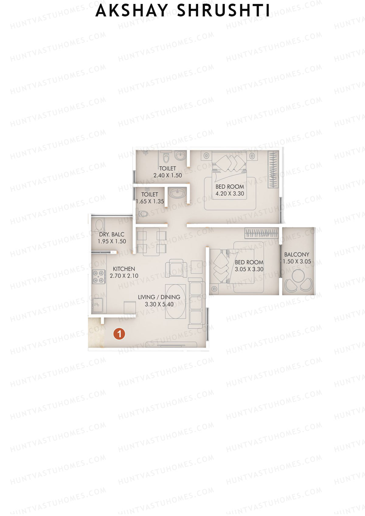Akshay Shrushti, Shrushti, Unit 1, 2BHK, Carpet Area 731   sq ft 