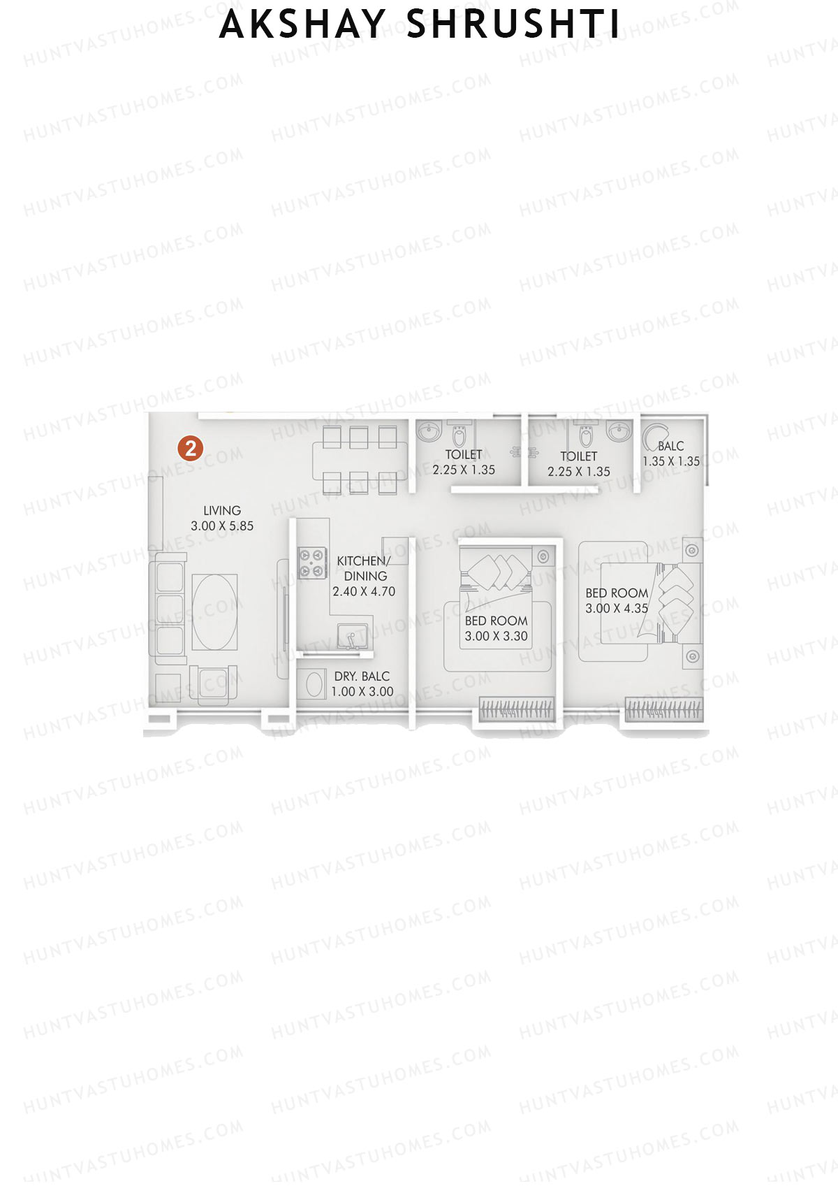 Akshay Shrushti, Shrushti, Unit 2, 2BHK, Carpet Area 740   sq ft 