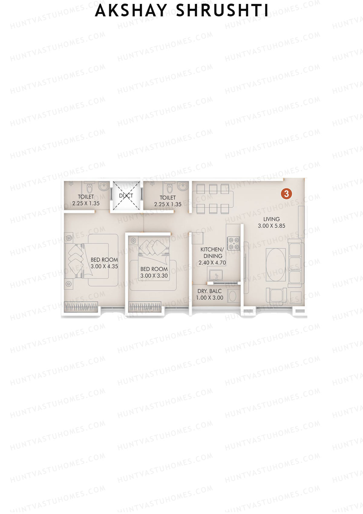 Akshay Shrushti, Shrushti, Unit 3, 2BHK, Carpet Area 714   sq ft 