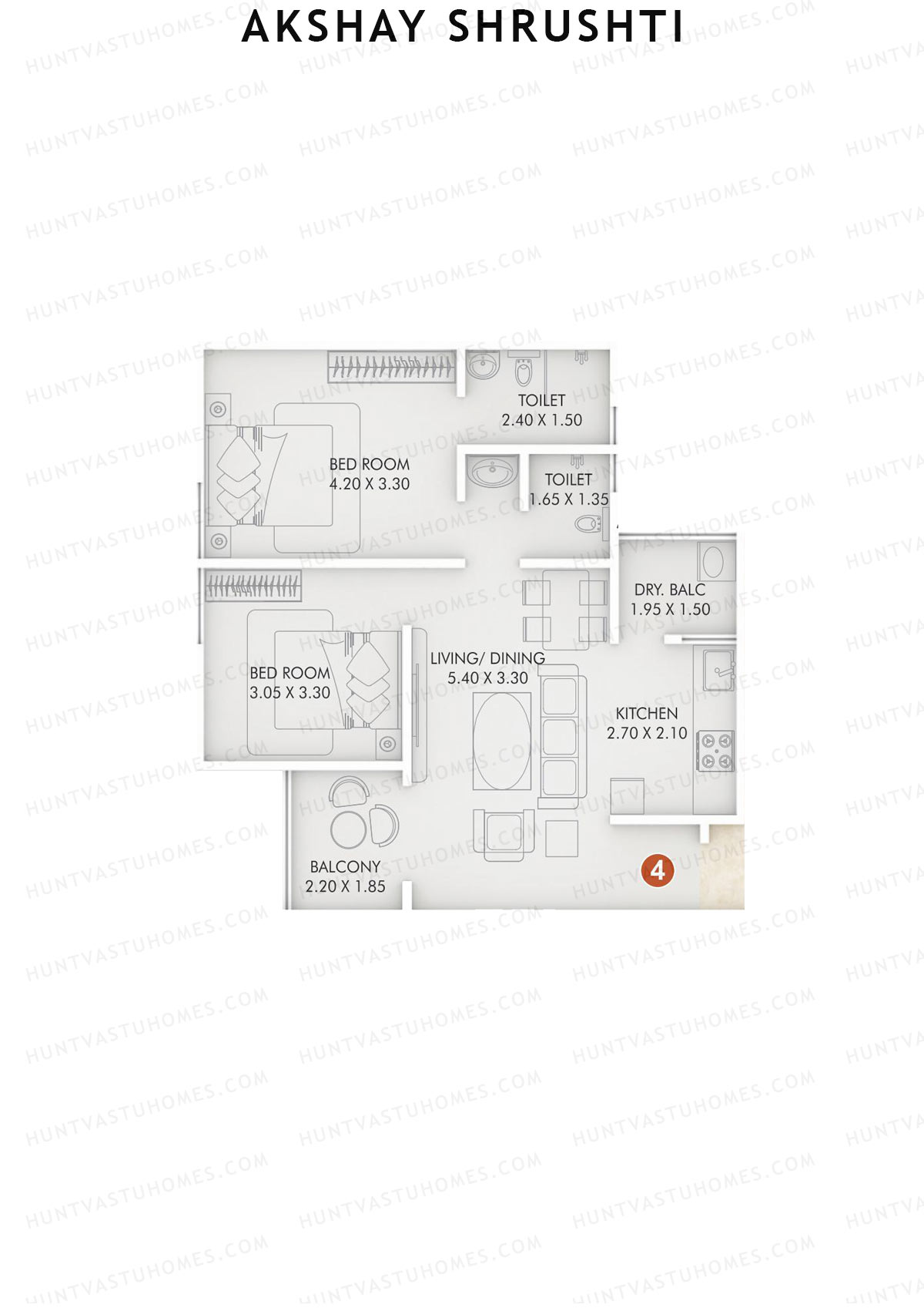Akshay Shrushti, Shrushti, Unit 4, 2BHK, Carpet Area 724   sq ft 