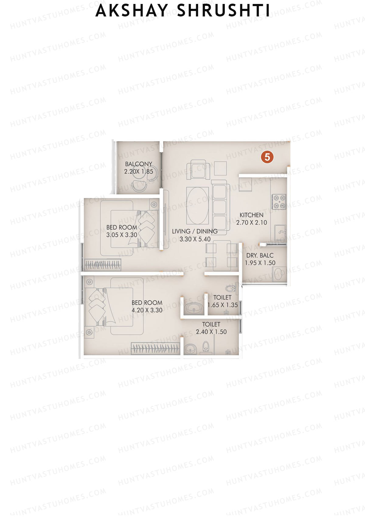 Akshay Shrushti, Shrushti, Unit 5, 2BHK, Carpet Area 734   sq ft 