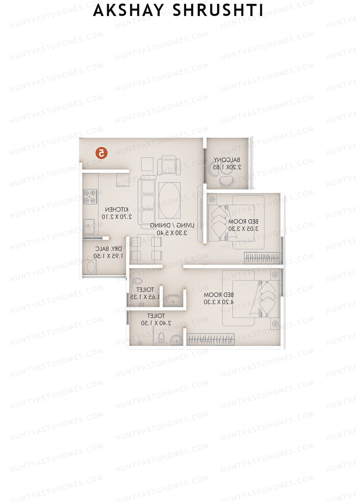Akshay Shrushti, Shrushti, Unit 8, 2BHK, Carpet Area 734   sq ft 