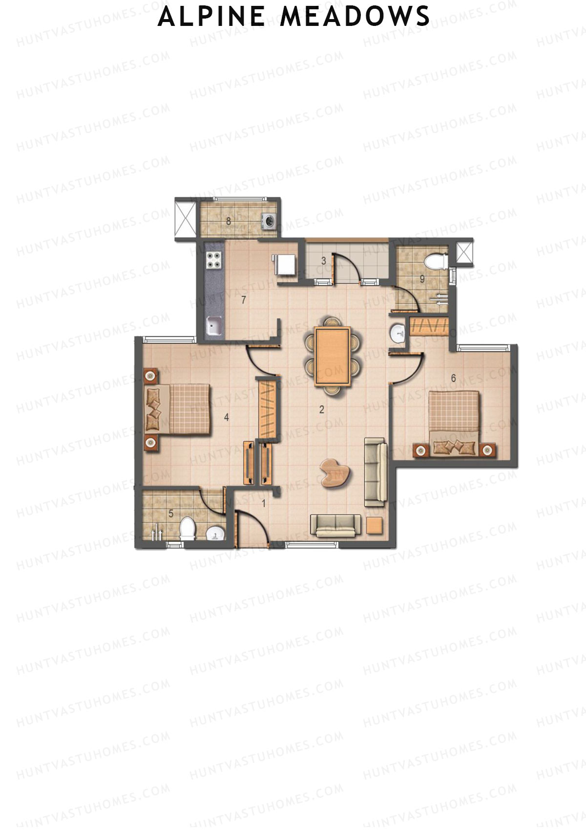 Alpine Meadows, Block 19, Unit D, 2BHK, Super Area 839   sq ft 