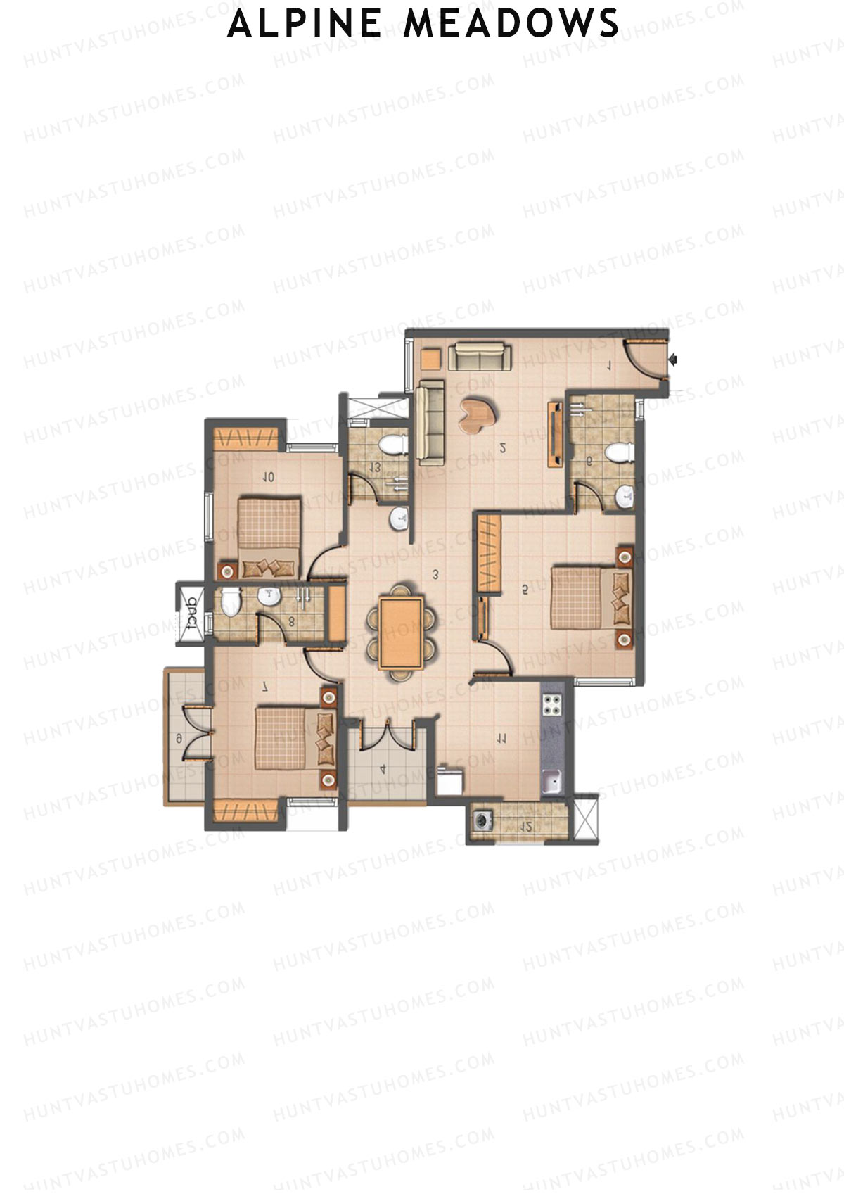 Alpine Meadows, Block 20, Unit E, 3BHK, Super Area 1248   sq ft 