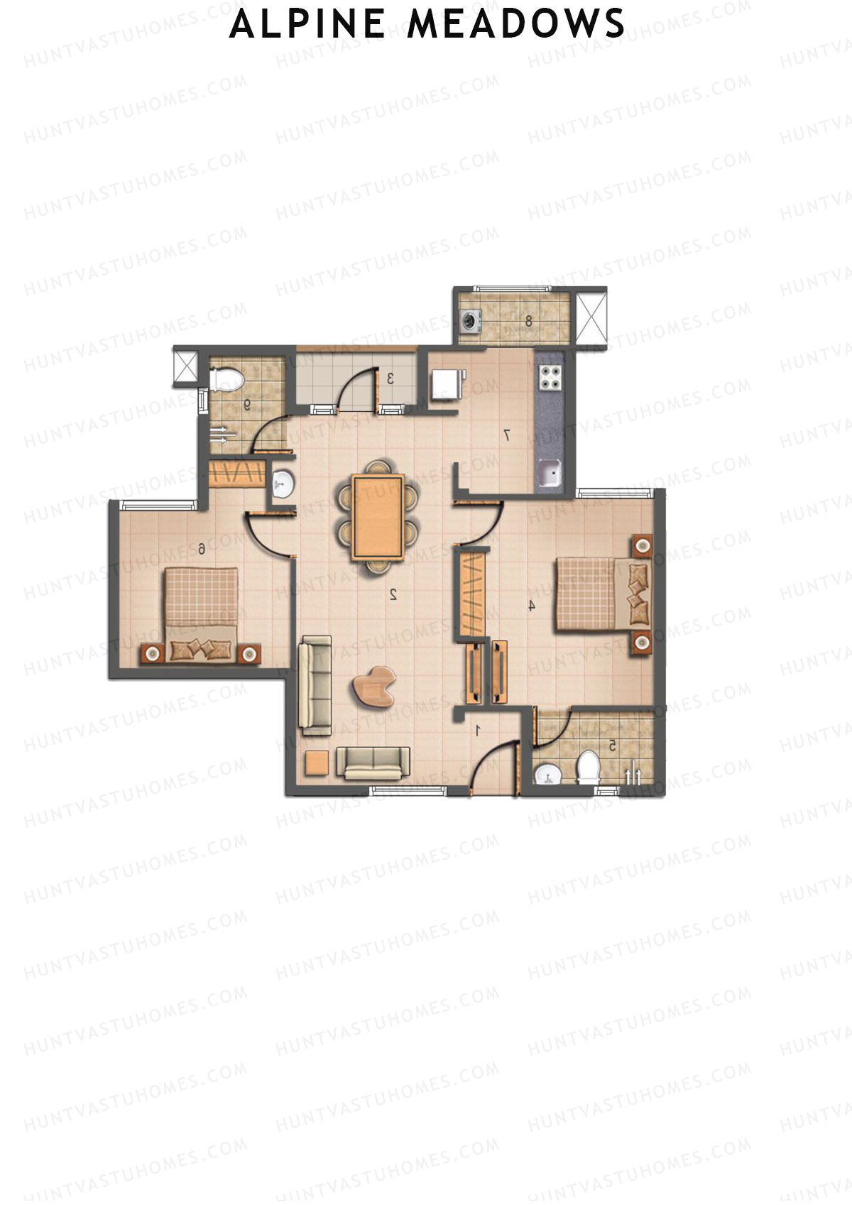 Alpine Meadows, Block 20, Unit H, 2BHK, Super Area 839   sq ft 