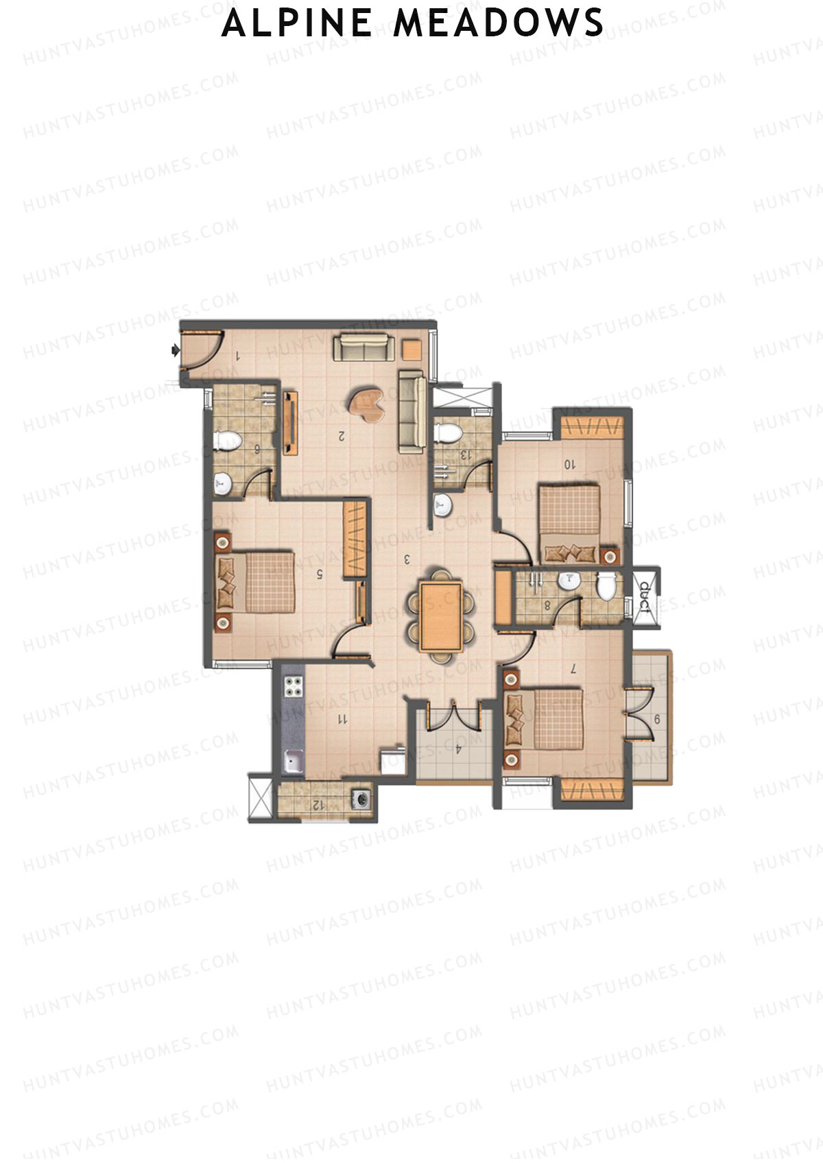 Alpine Meadows, Block 22, Unit B, 3BHK, Super Area 1248   sq ft 