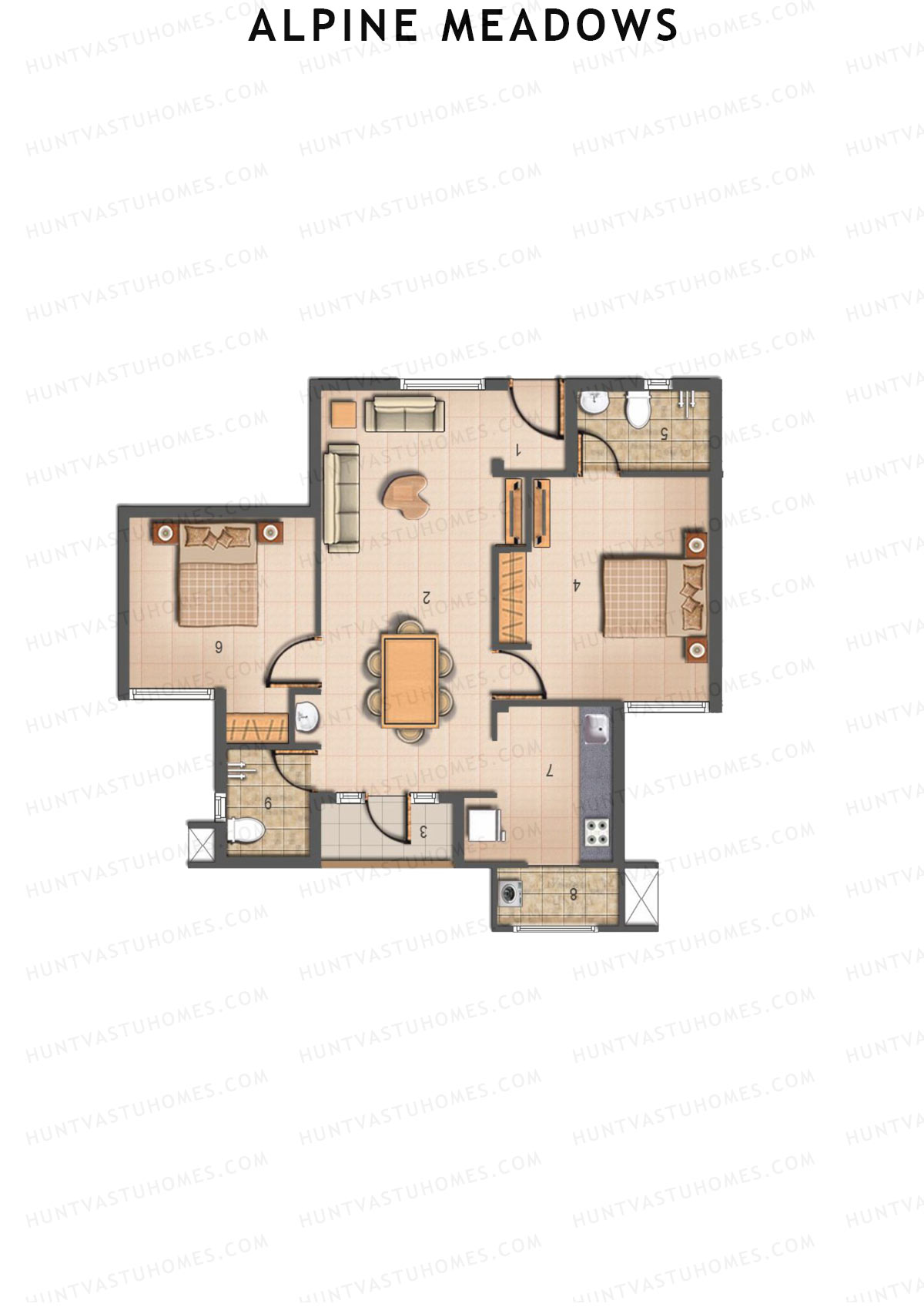 Alpine Meadows, Block 22, Unit C, 2BHK, Super Area 839   sq ft 