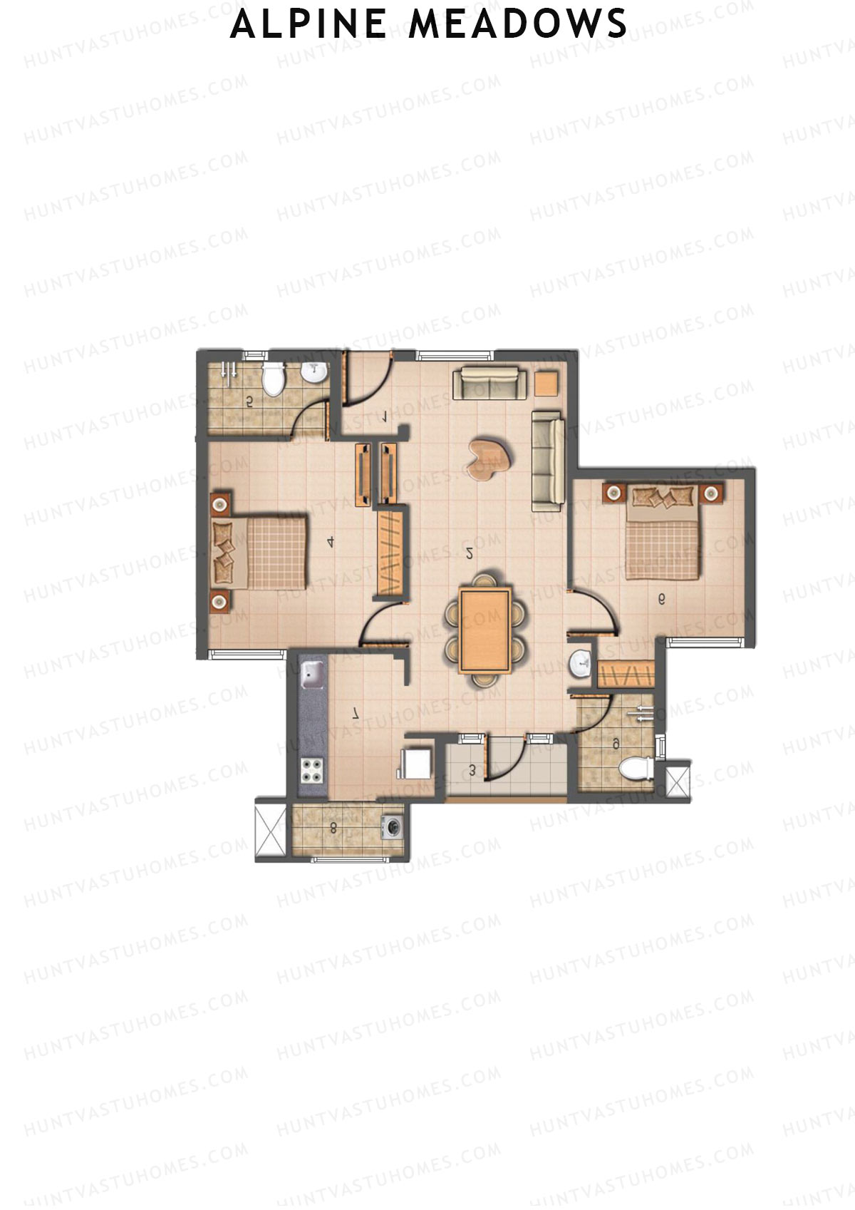Alpine Meadows, Block 22, Unit D, 2BHK, Super Area 839   sq ft 