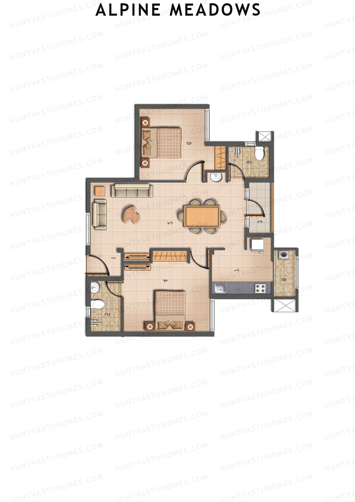 Alpine Meadows, Block 26, Unit D, 2BHK, Super Area 835   sq ft 