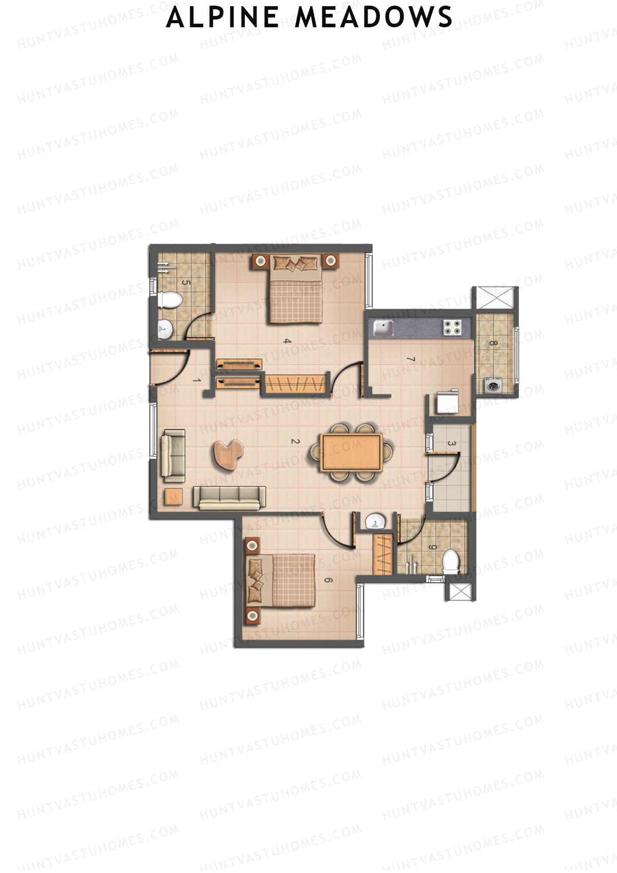 Alpine Meadows, Block 26, Unit E, 2BHK, Super Area 835   sq ft 