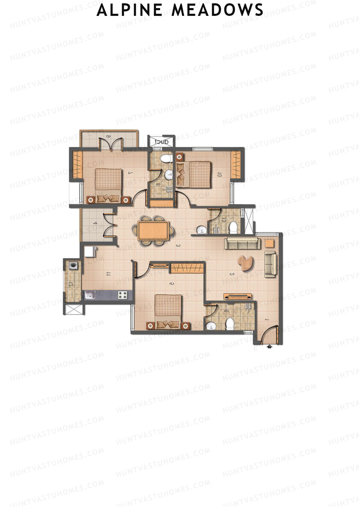 Alpine Meadows, Block 28, Unit G, 3BHK, Super Area 1248   sq ft 