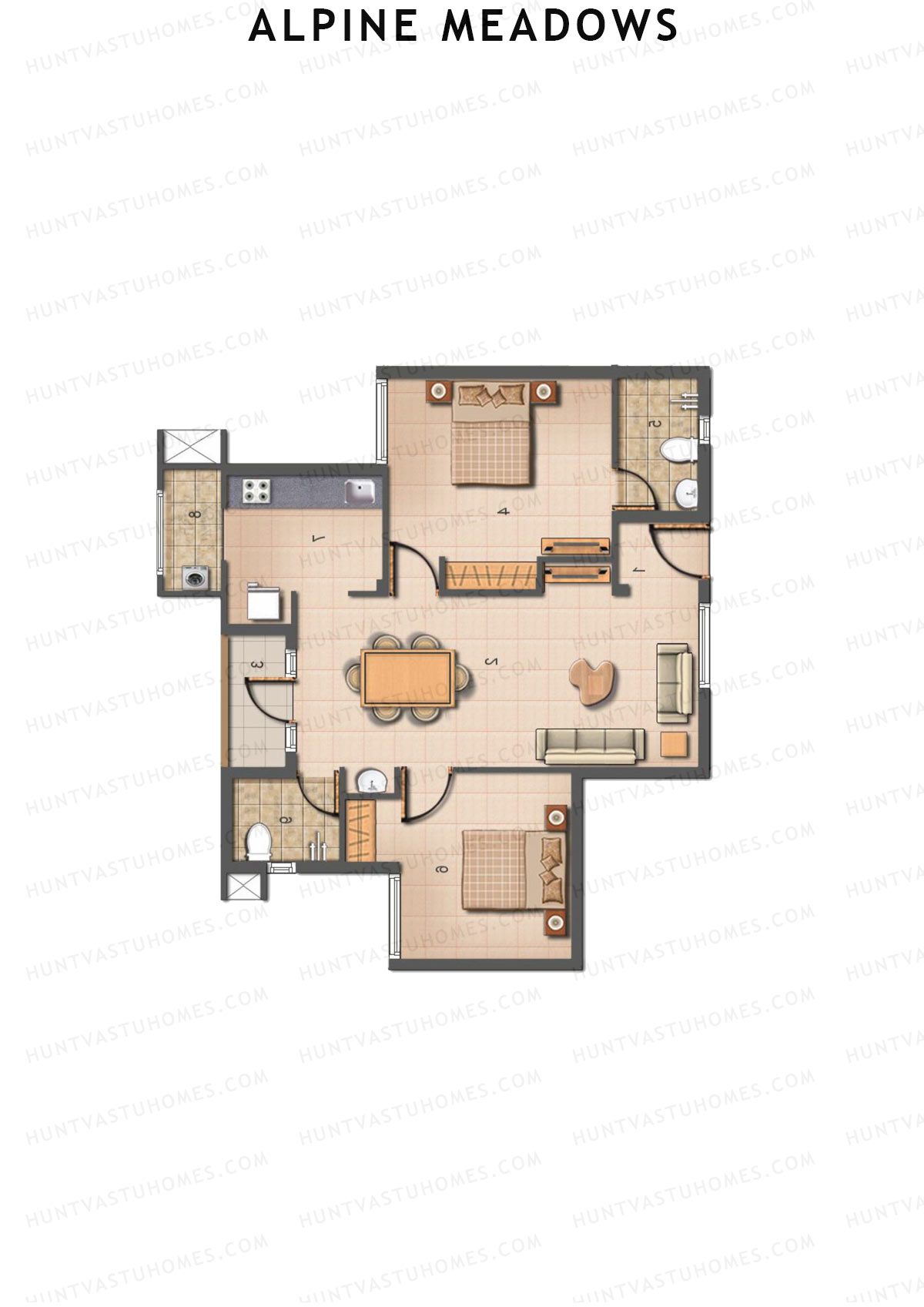 Alpine Meadows, Block 29, Unit E, 2BHK, Super Area 835   sq ft 