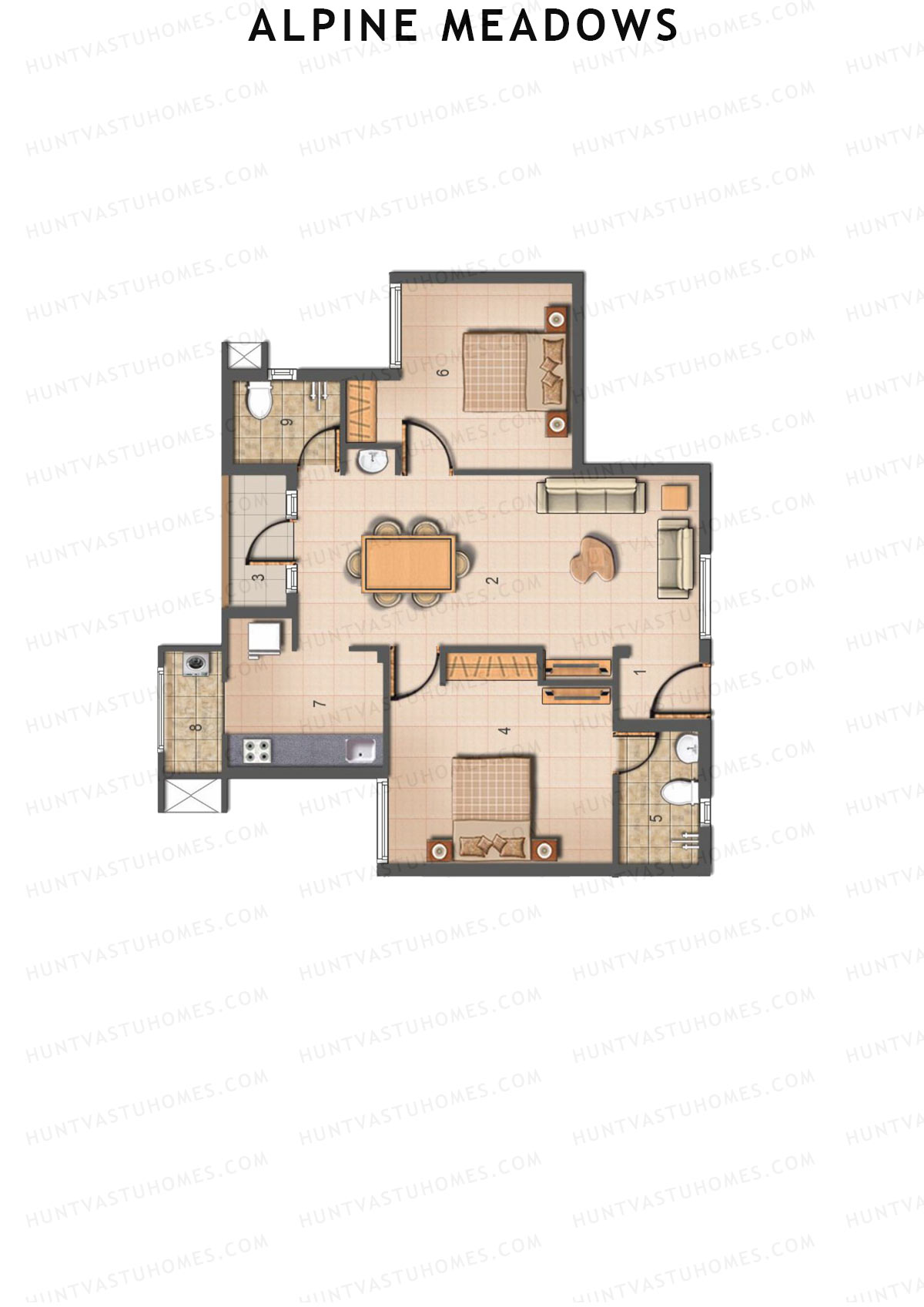 Alpine Meadows, Block 31, Unit D, 2BHK, Super Area 835   sq ft 