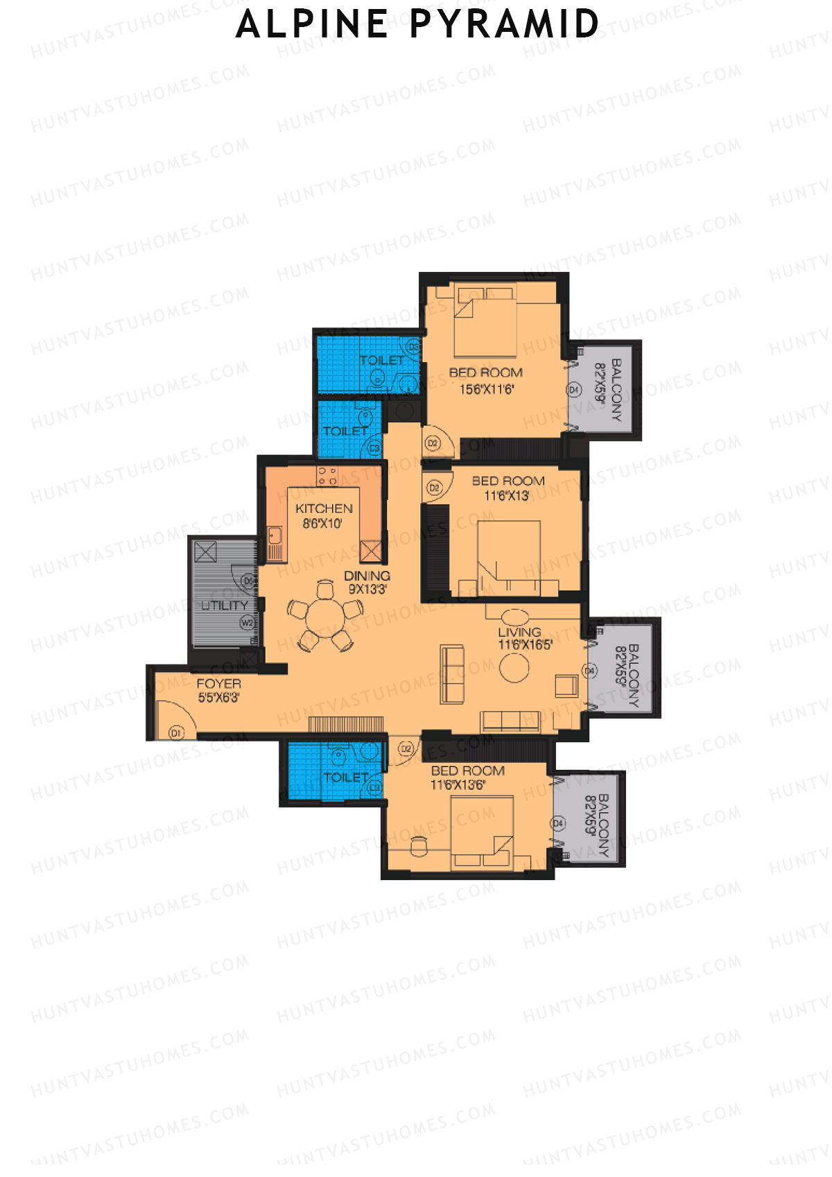 Alpine Pyramid Block Elm Unit 3 (Type L) Floor Plan