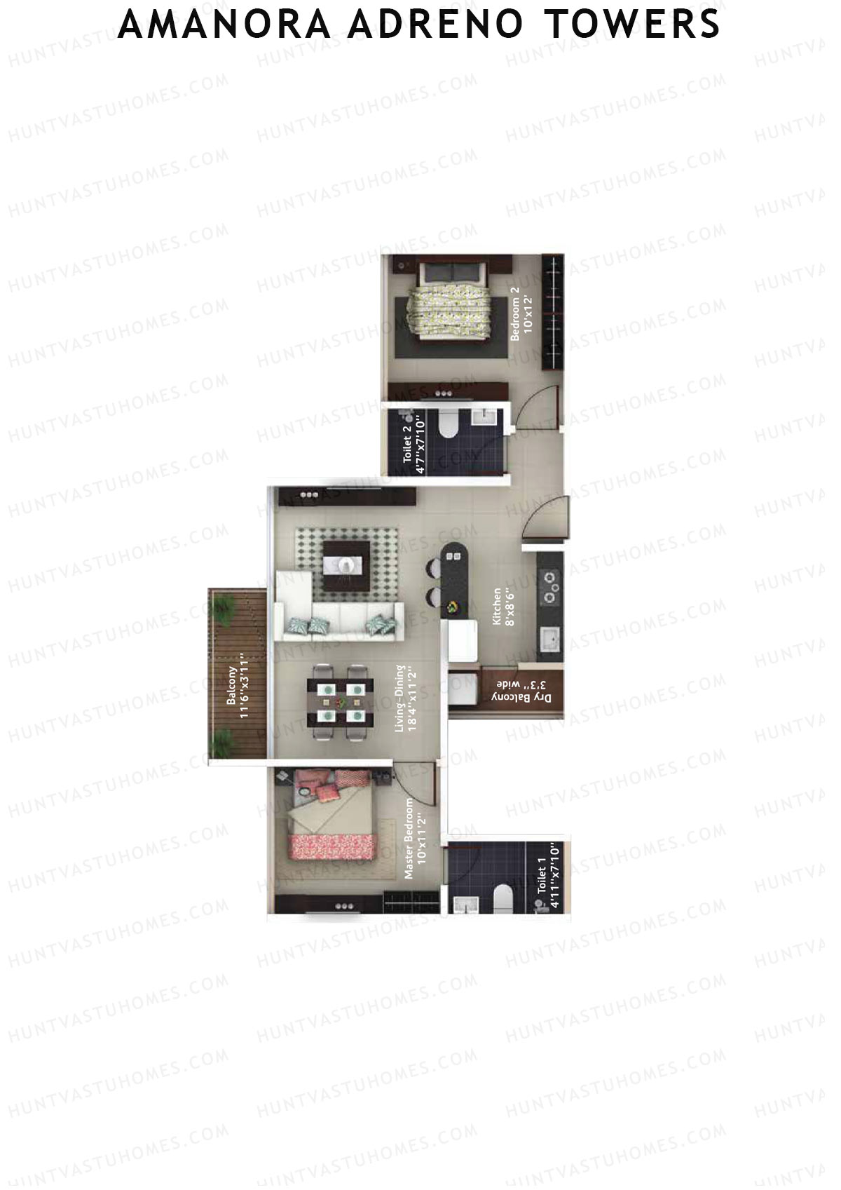 Amanora Adreno Towers Tower 38 Unit 5 (Type B) Floor Plan