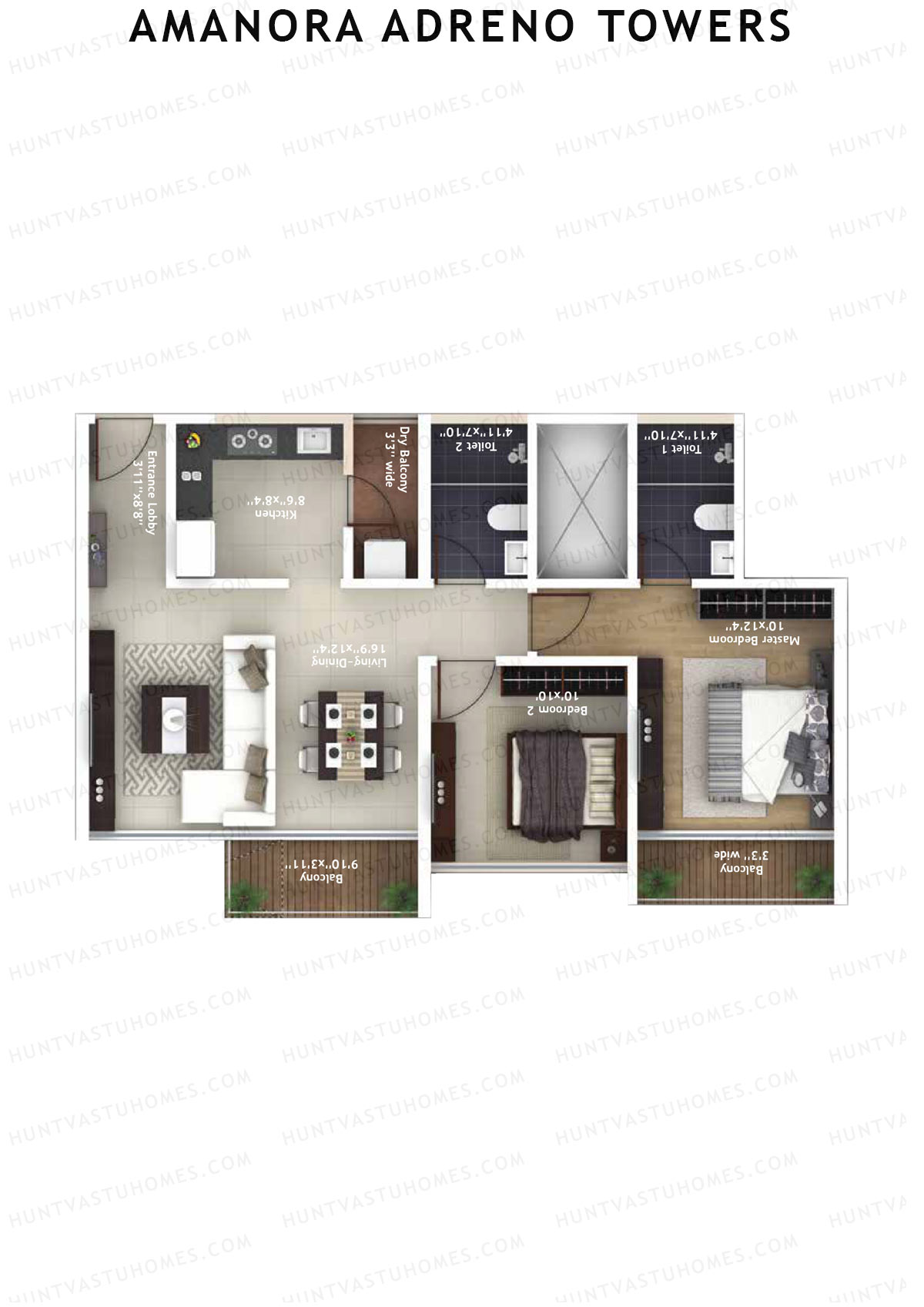 Amanora Adreno Towers Tower 39 Unit 1 (Type D) Floor Plan