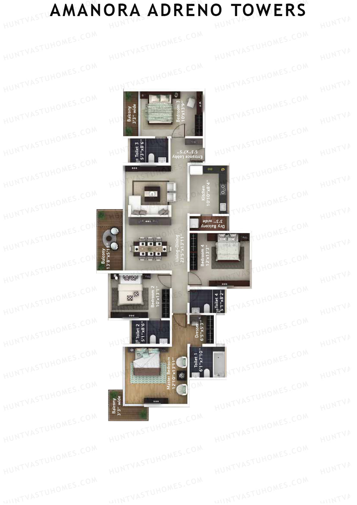 Amanora Adreno Towers Tower 39 Unit 3 Floor Plan