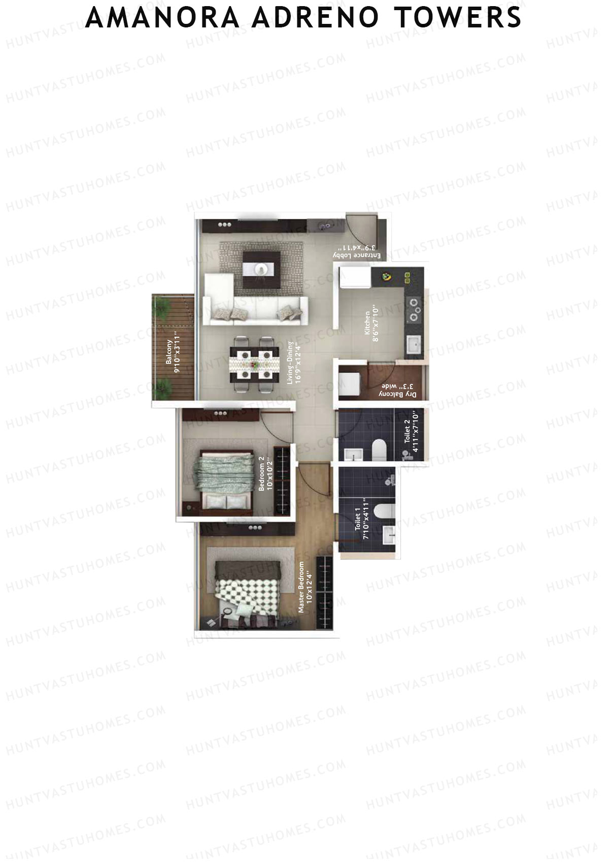 Amanora Adreno Towers Tower 40 Unit 4 (Type A) Floor Plan