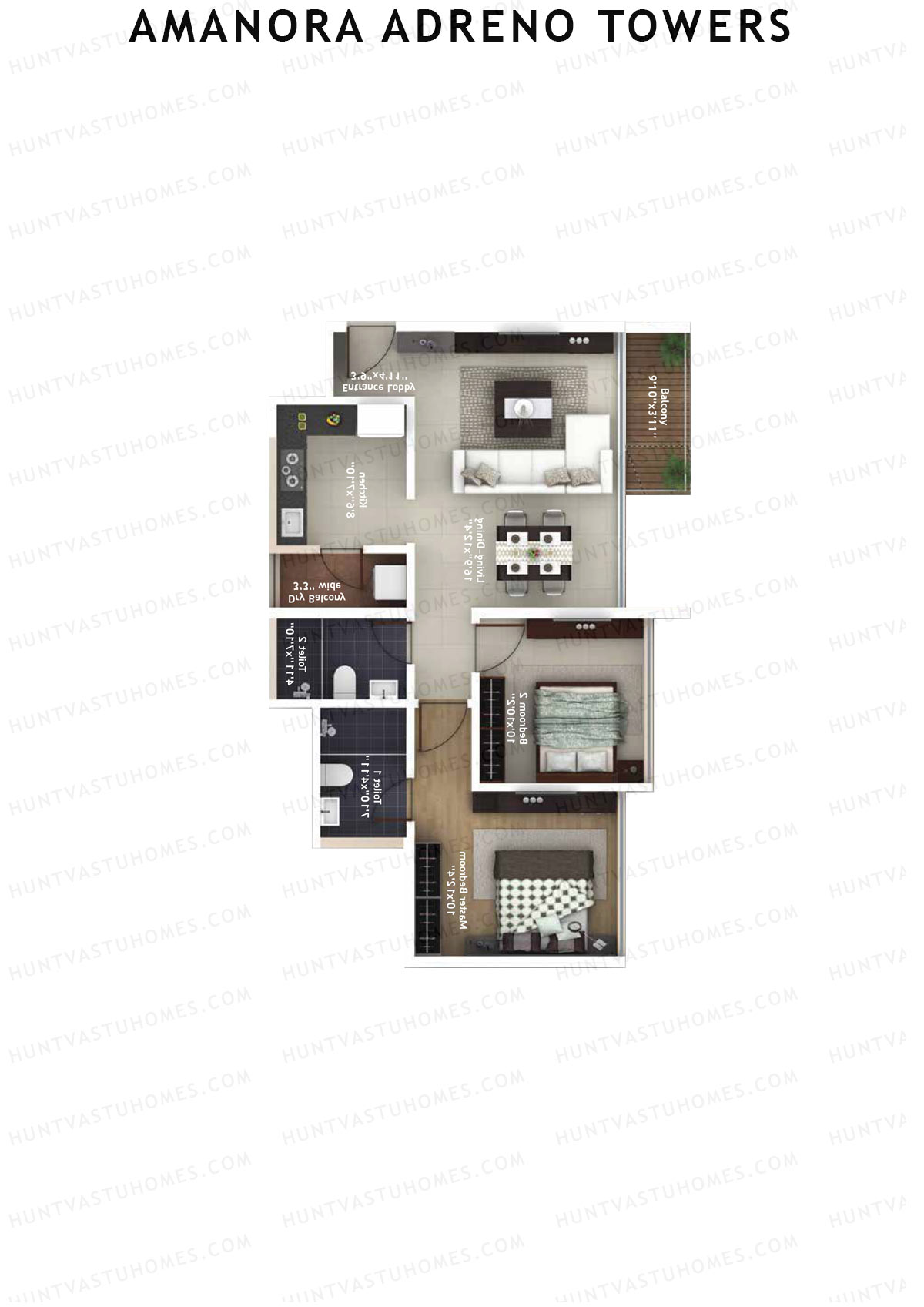 Amanora Adreno Towers Tower 40 Unit 9 (Type A) Floor Plan