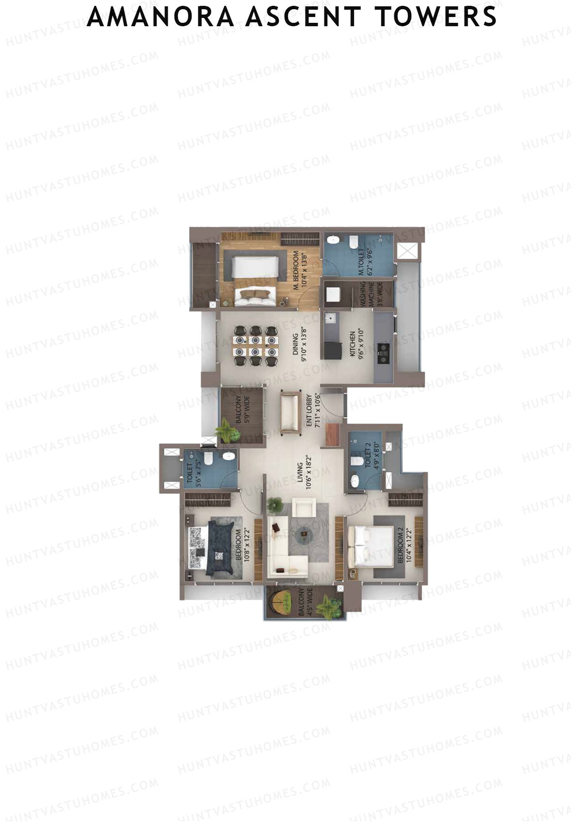 Amanora Ascent Towers Tower 48 Unit 3 (Type 3A) Floor Plan